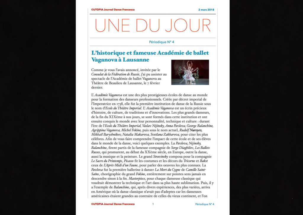©Utopia Journal Danse Francesca Périodique n.4 2 Mars 2018 page 1 version française