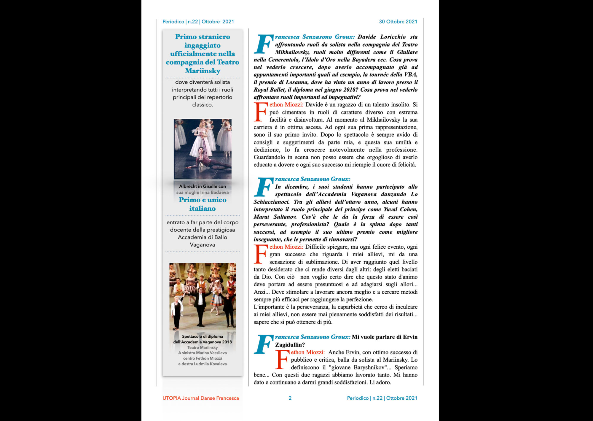  ©UTOPIA Journal Danse Francesca Periodico n° 22 29 Ottobre 2021 pagina 2
