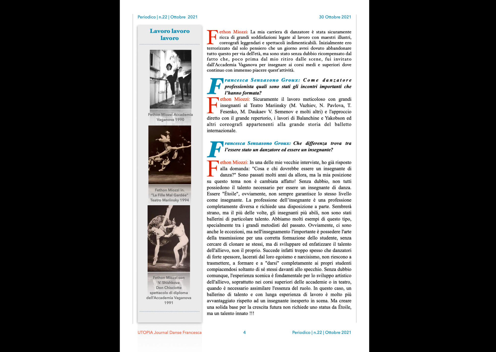 ©UTOPIA Journal Danse Francesca Periodico n° 22 29 Ottobre 2021 pagina 4