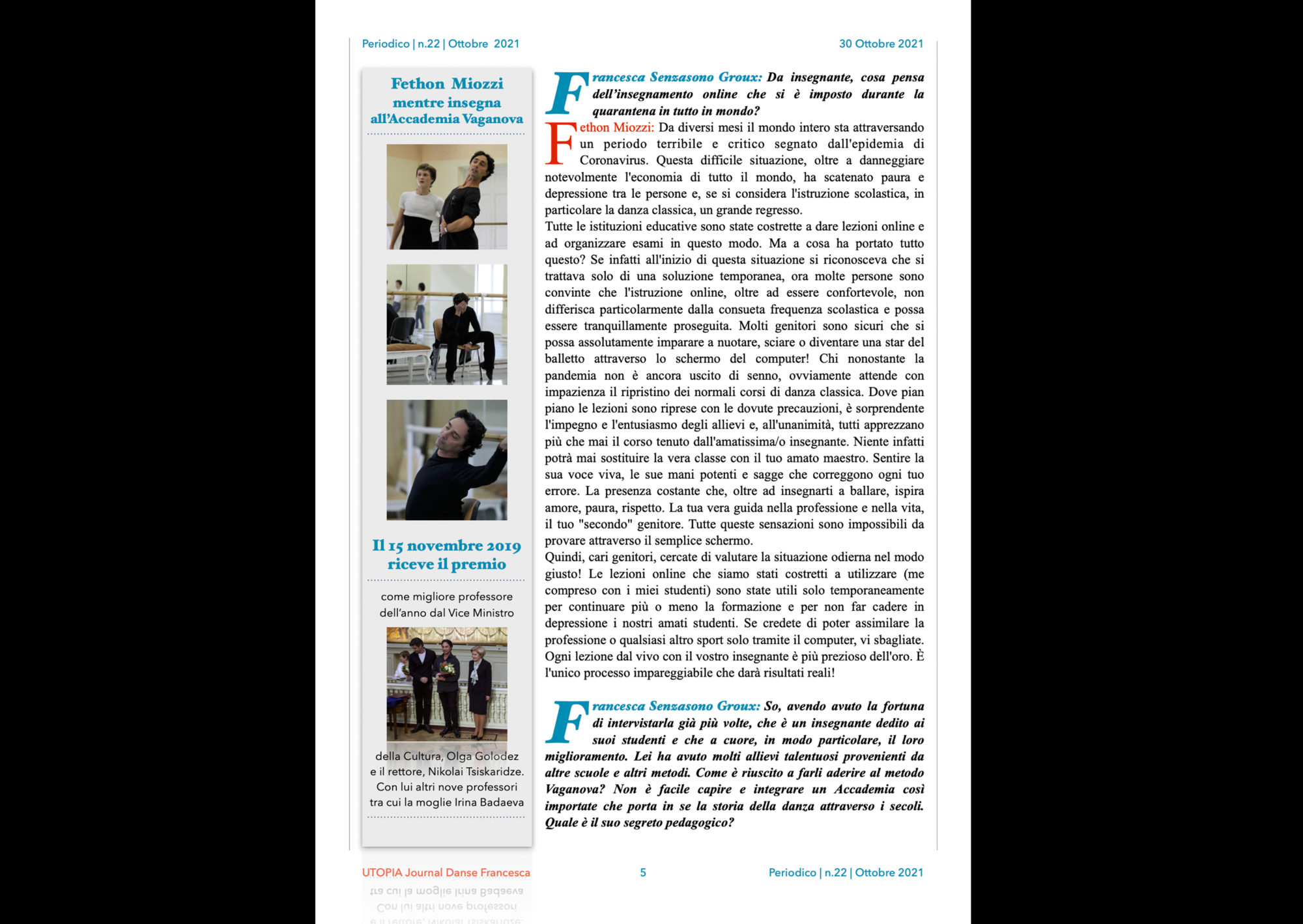 ©UTOPIA Journal Danse Francesca Periodico n° 22 29 Ottobre 2021 pagina 5