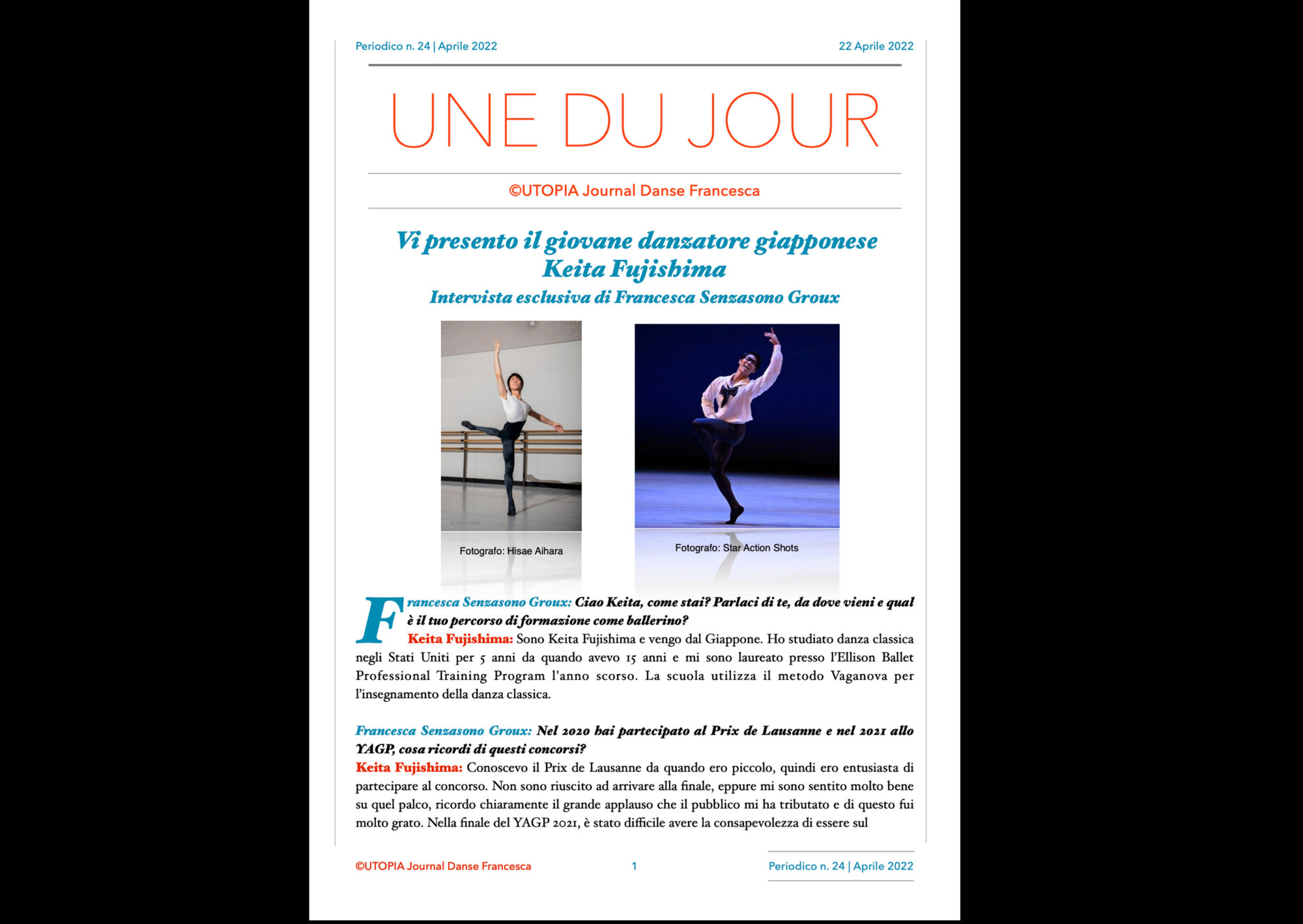 ©UTOPIA Journal Danse Francesca Periodico n.24 22 Aprile 2022 pagina 1
