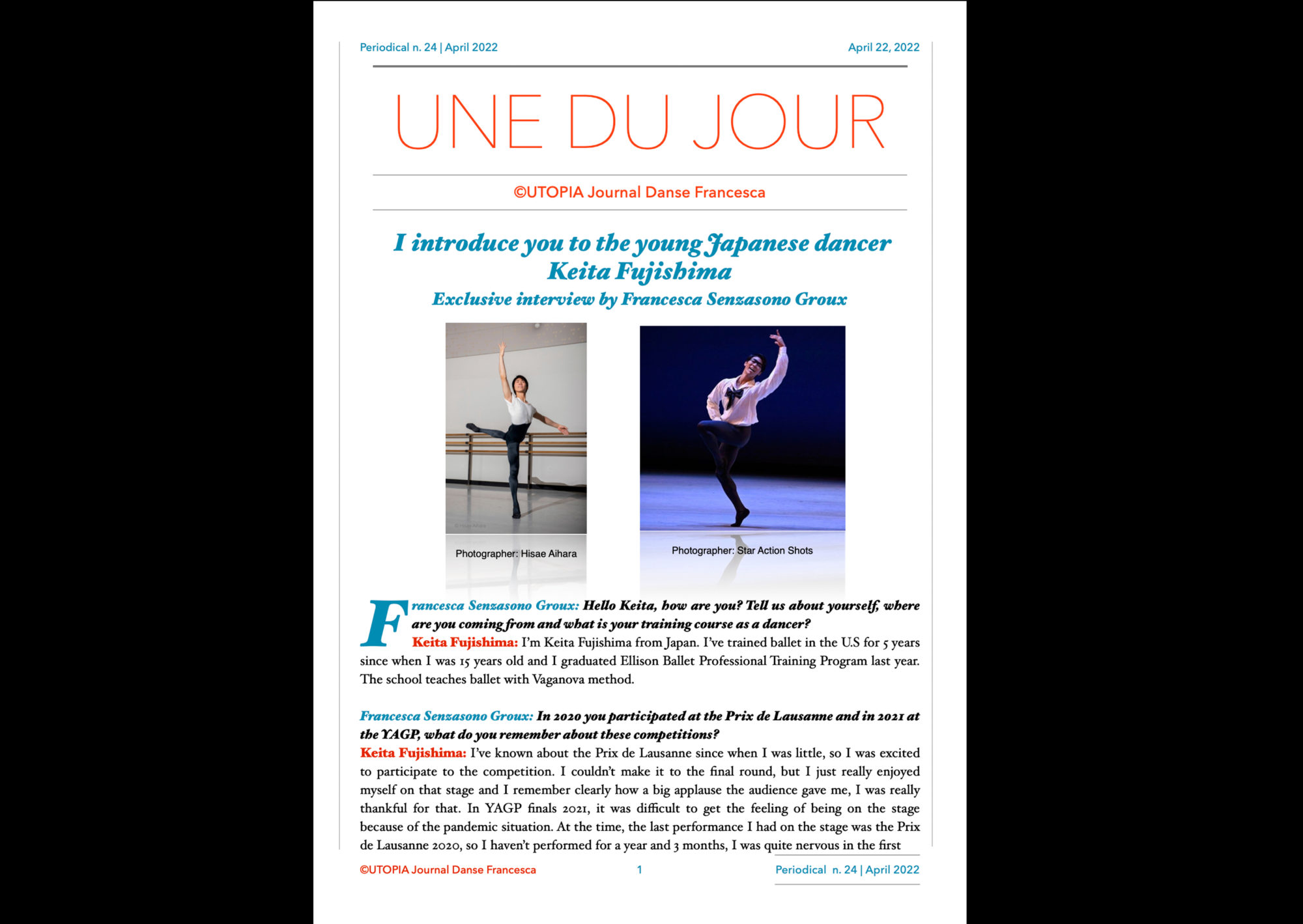 ©UTOPIA Journal Danse Francesca Periodical n.24 April 22, 2022 page 1