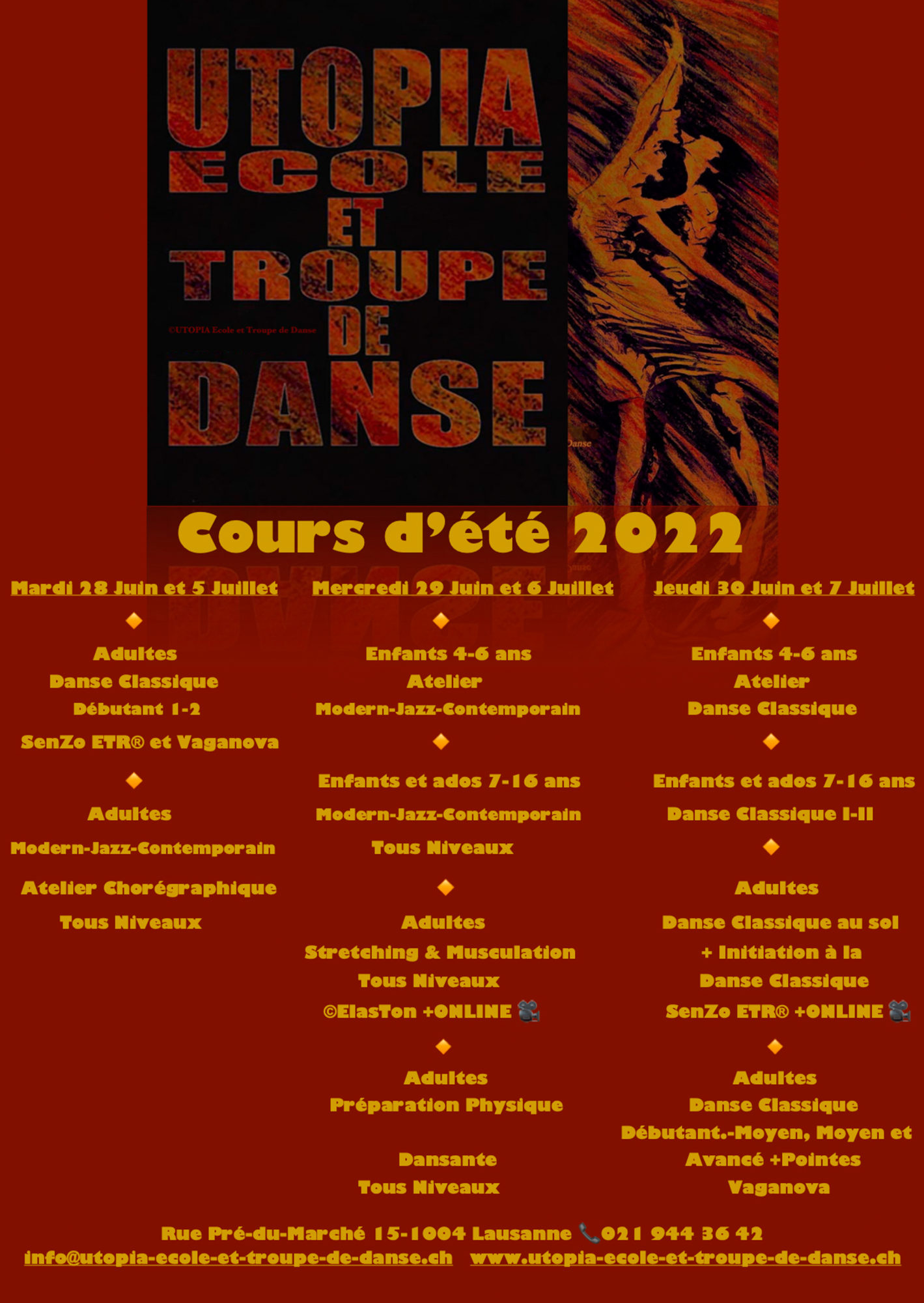Affiche & Programme Cours d'été: Stage 2022 ©UTOPIA Ecole et Troupe de Danse de Lausanne