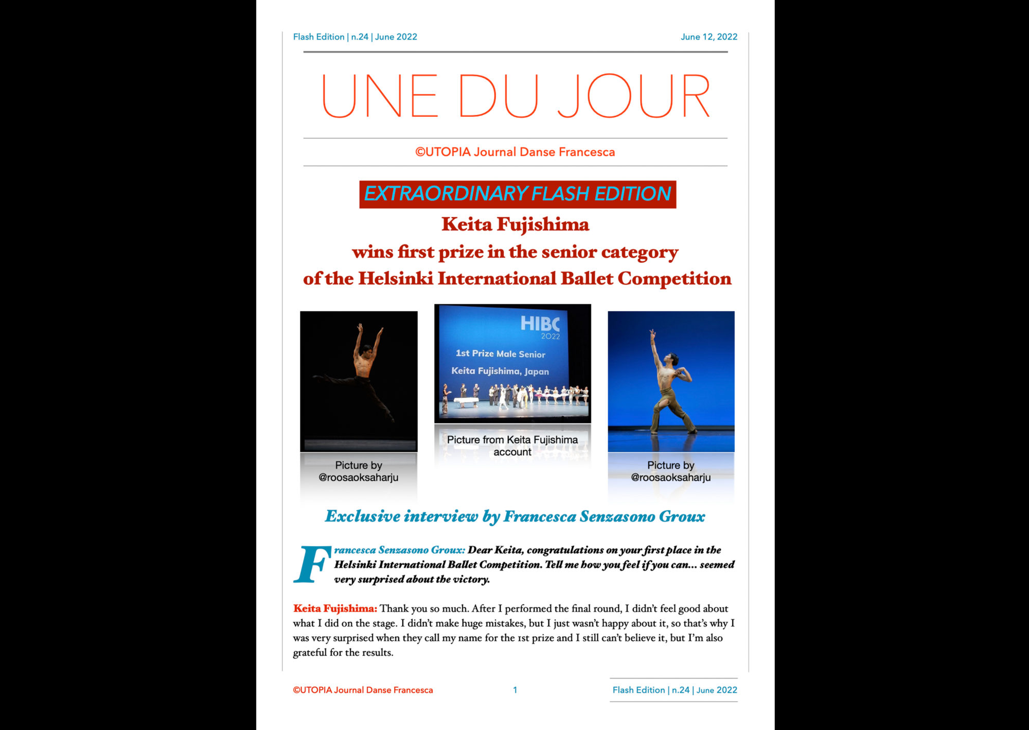 ©UTOPIA Journal Danse Francecsa Extraordinary Flash Edition n.24 June 11, 2022 page 1