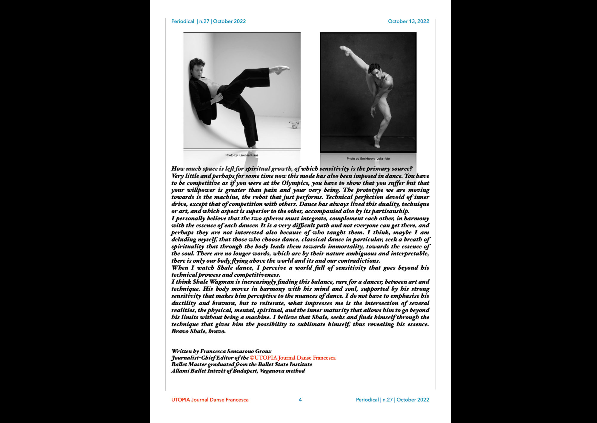 ©UTOPIA Journal Dance Francesca Periodical n.27 October 13, 2022 page 4