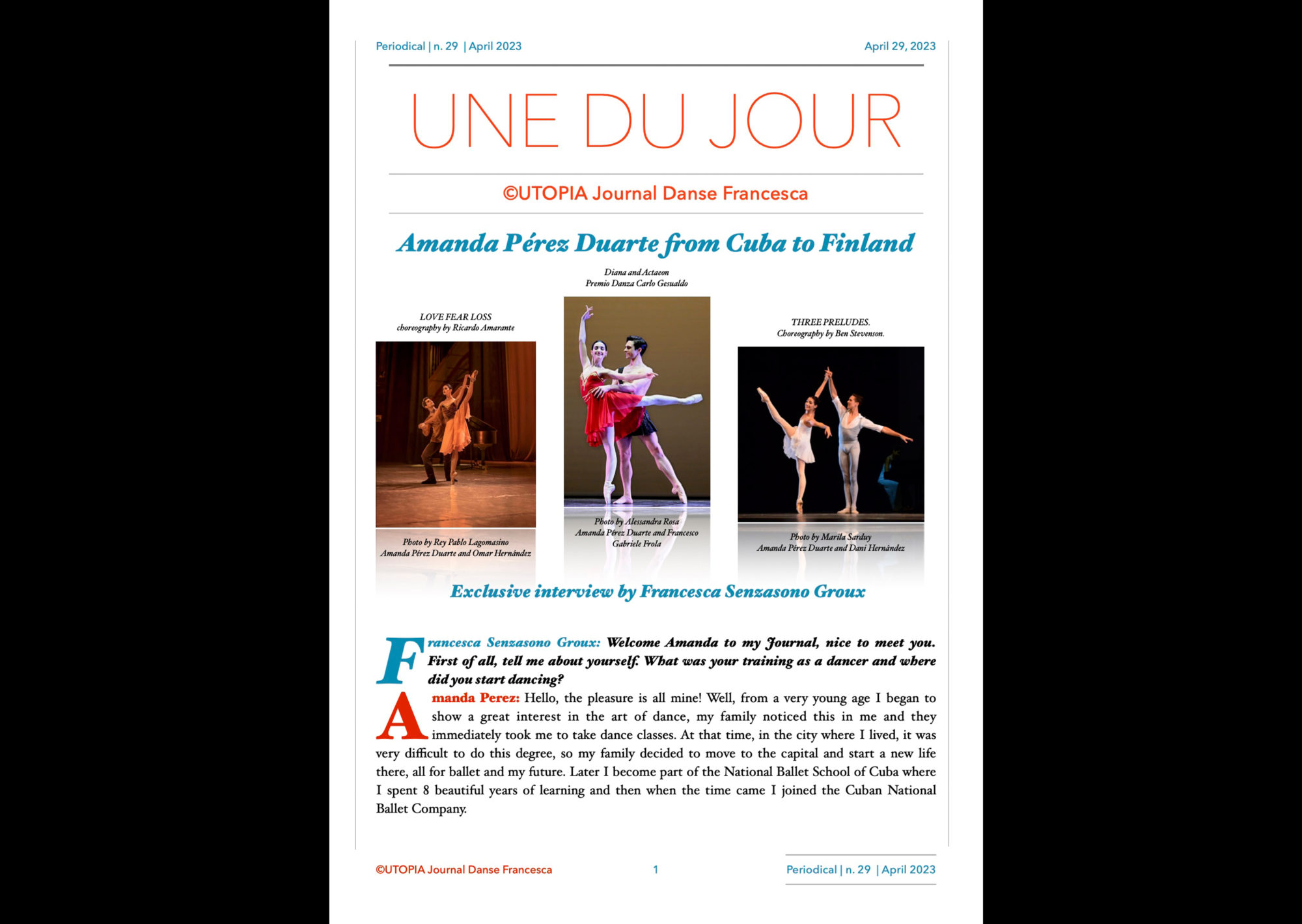 ©UTOPIA Journal Danse Francesca Periodical n.29 April 29, 2023 page 1