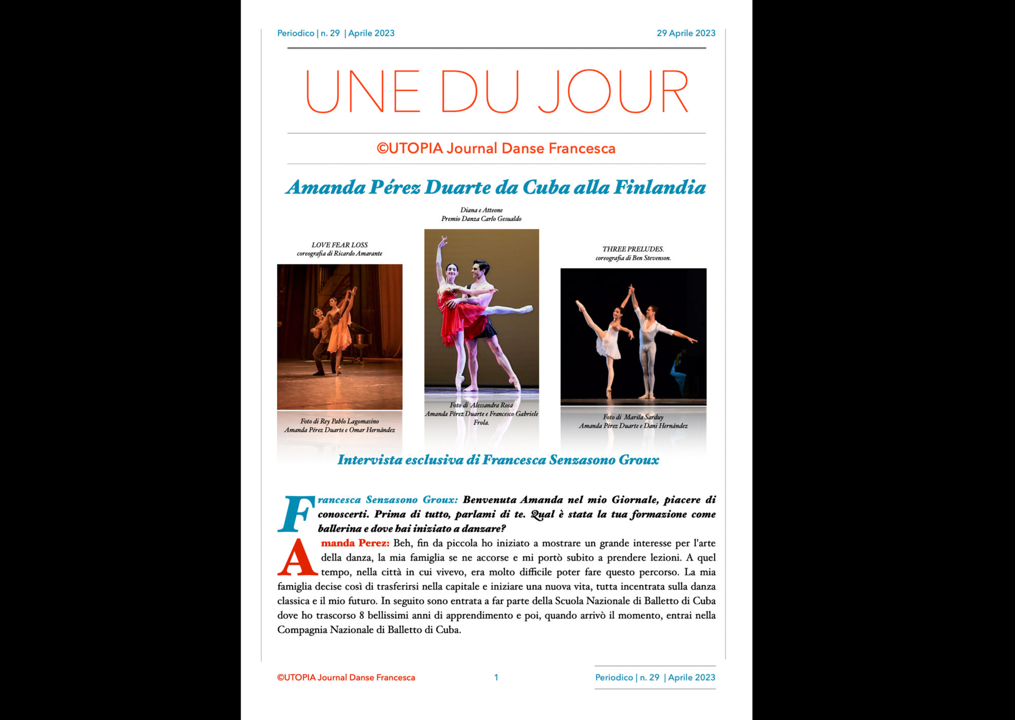 ©UTOPIA Journal Danse Francesca Periodico n.29 29 Aprile 2023 pagina 1