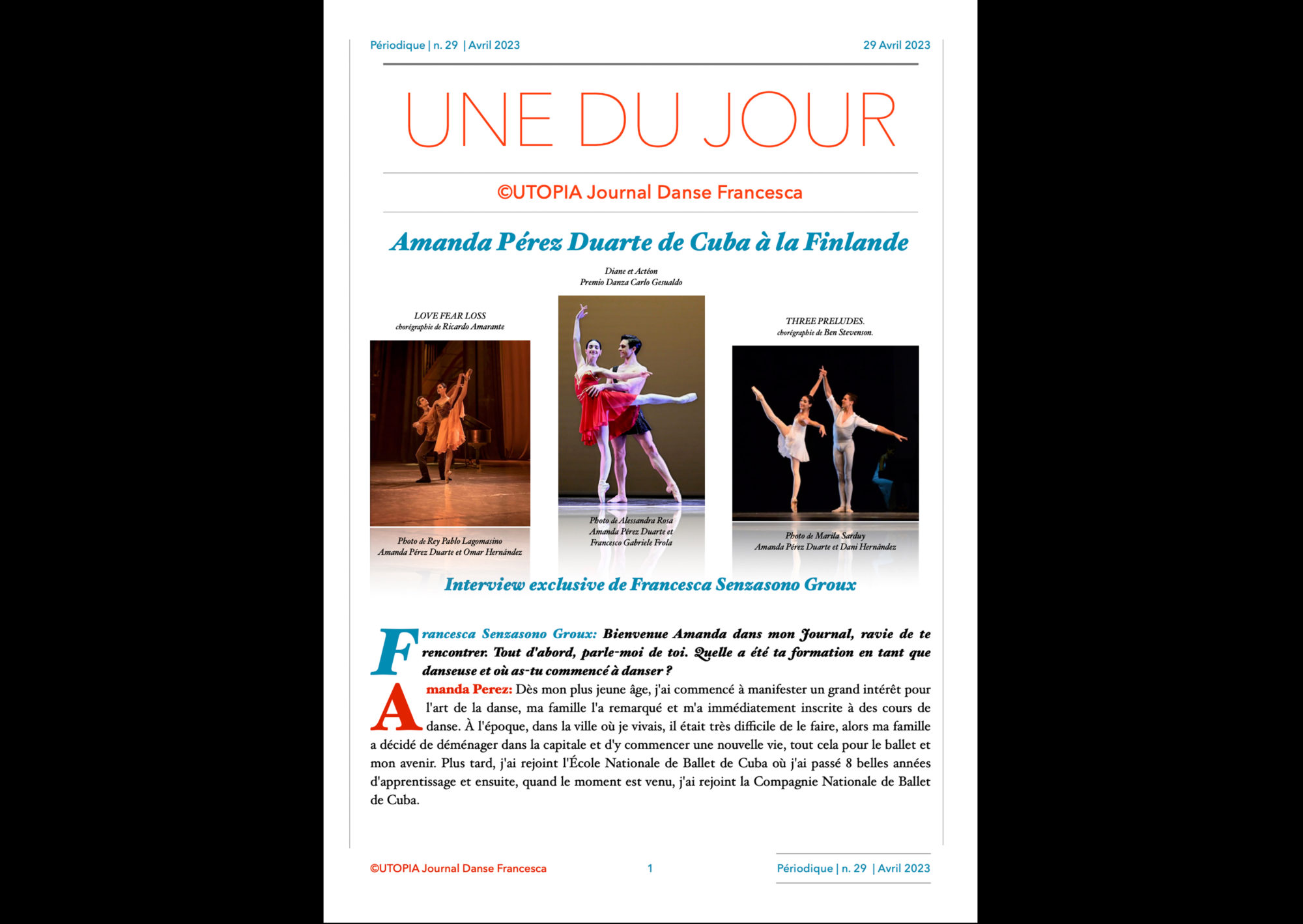 ©UTOPIA Journal Danse Francesca Périodique n.29 29 Avril 2023 page 1