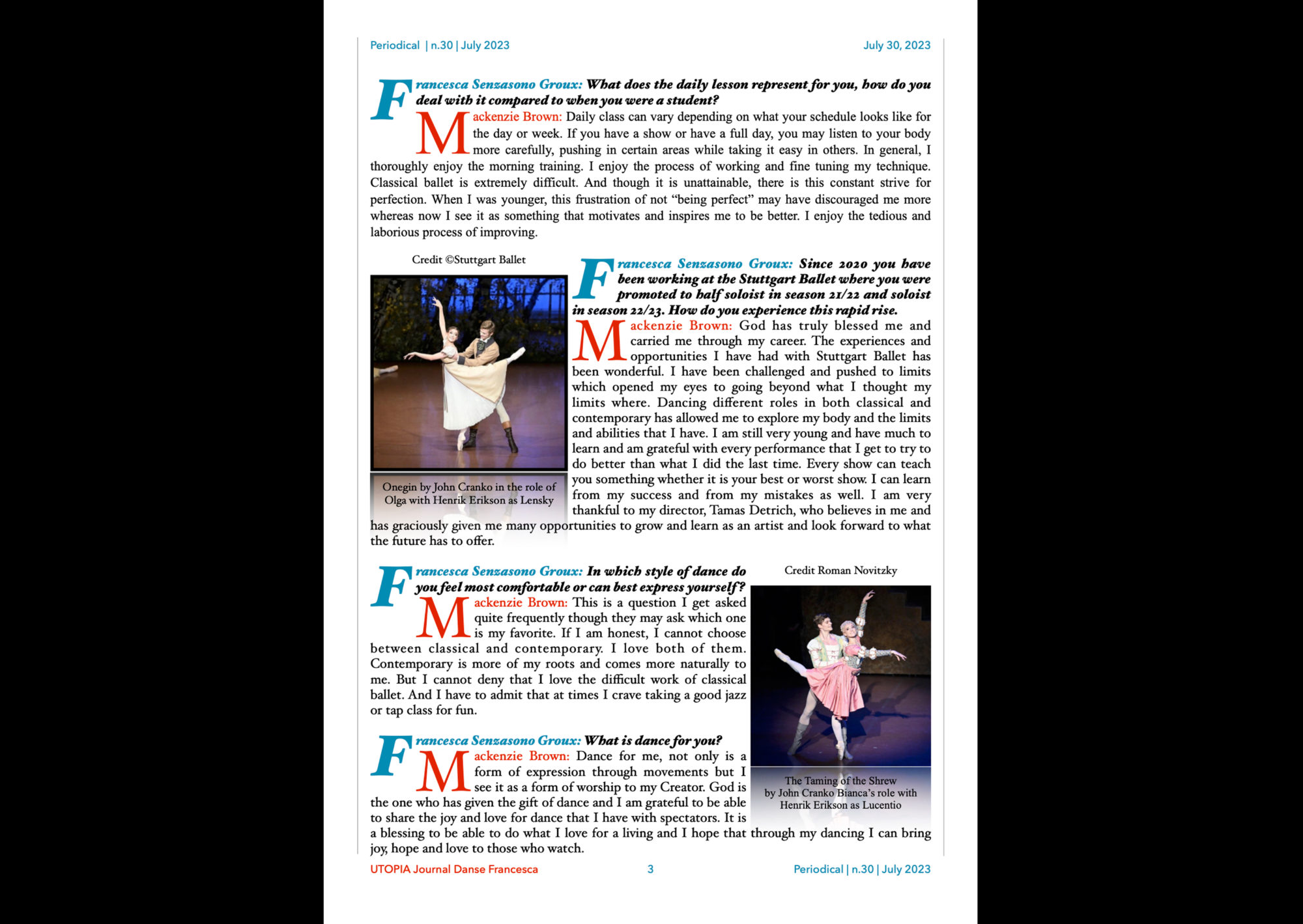 ©UTOPIA Journal Danse Francesca Periodical n.30 July 30, 2023 page 3