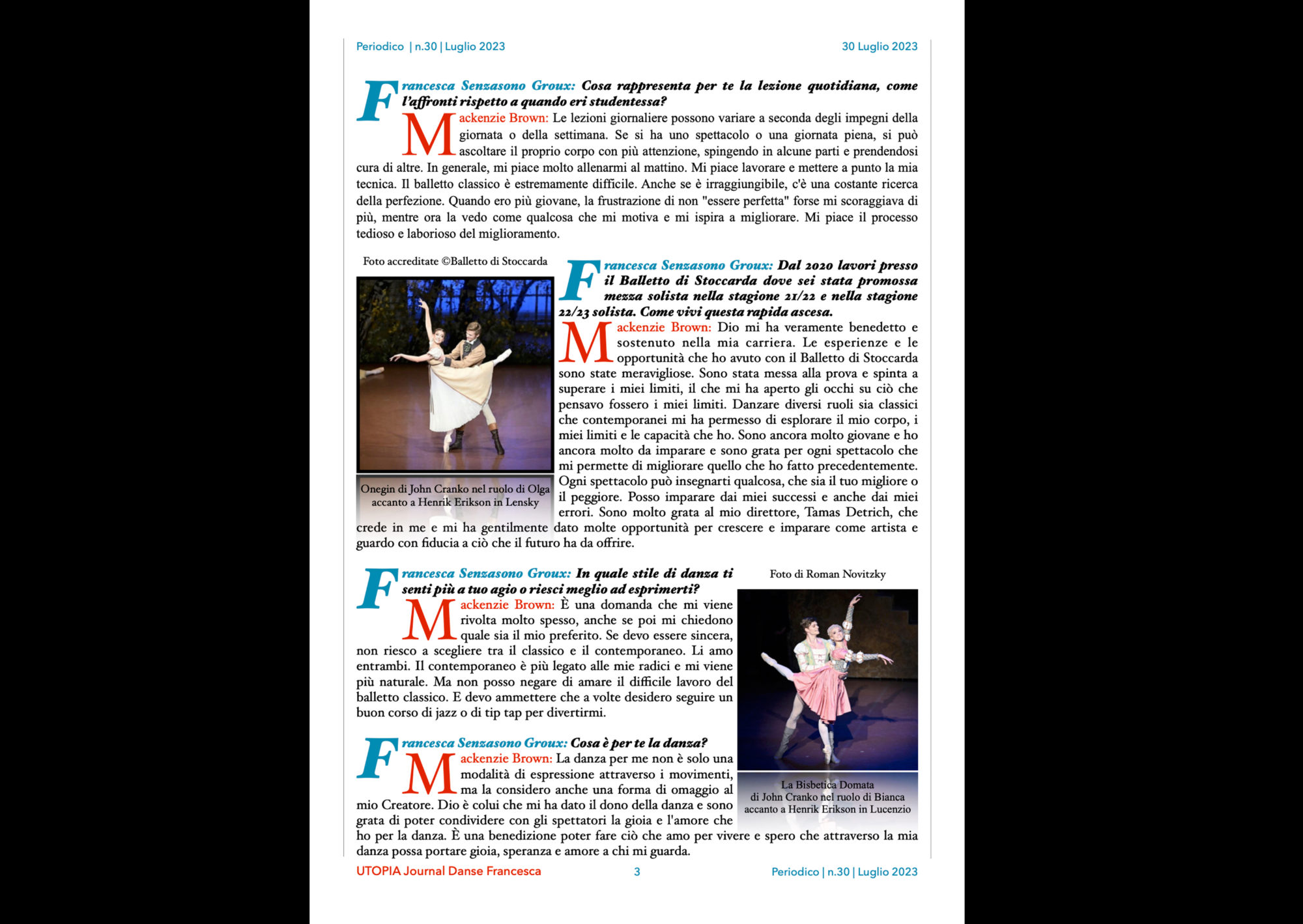 ©UTOPIA Journal Danse Francesca Periodico n.30 30 Luglio 2023 pagina 3