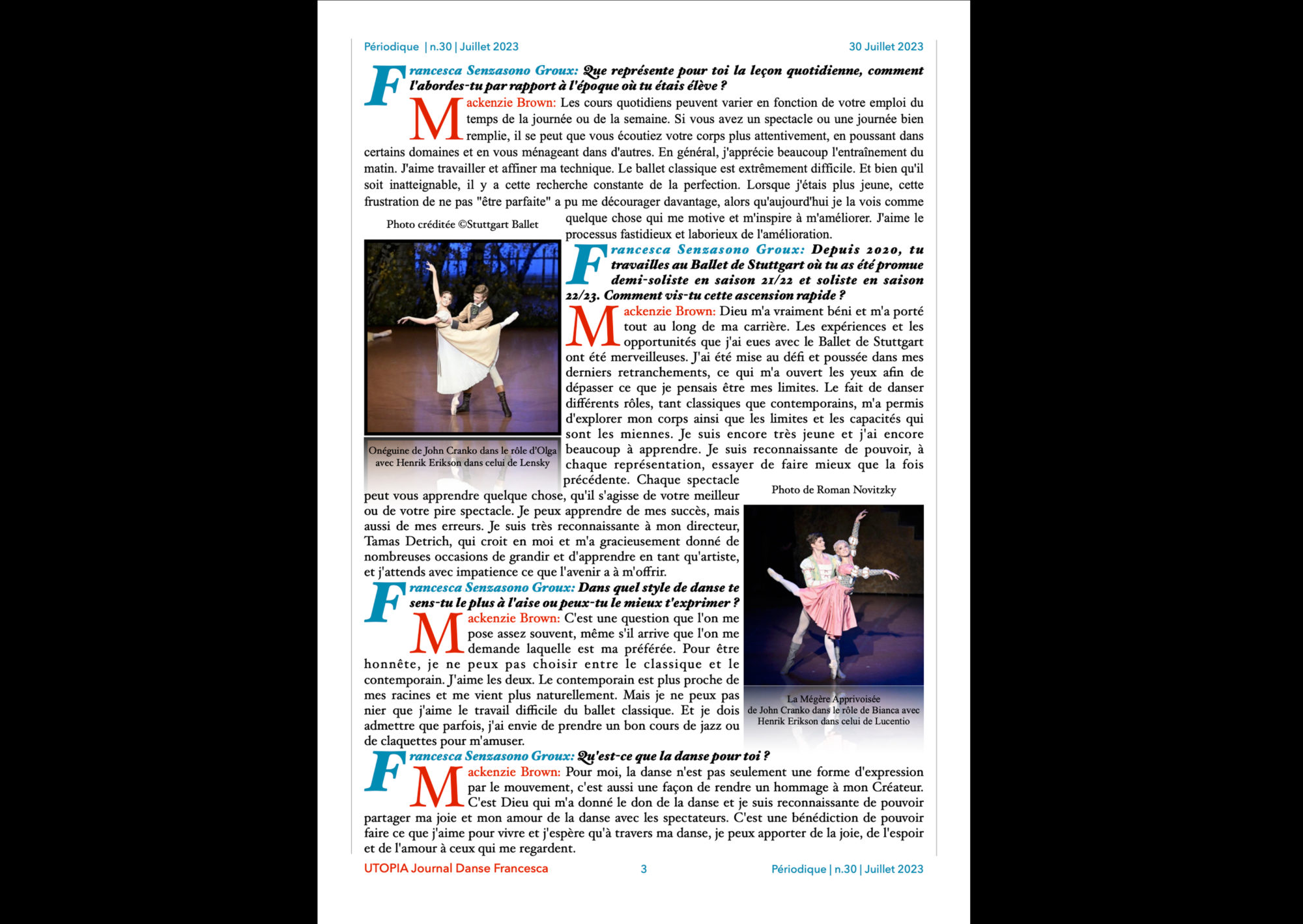 ©UTOPIA Journal Danse Francesca Périodique n.30 30 juillet 2023 page 3
