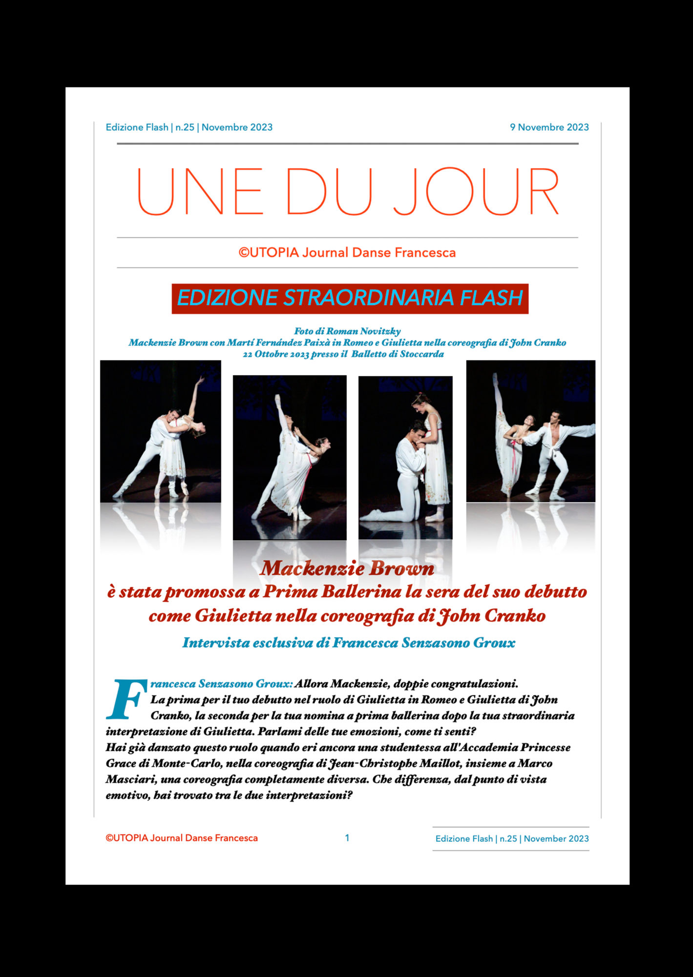 ©UTOPIA Journal Danse Francesca Edizione Straordinaria Flash n.25 9 Novembre 2023 pagina 1