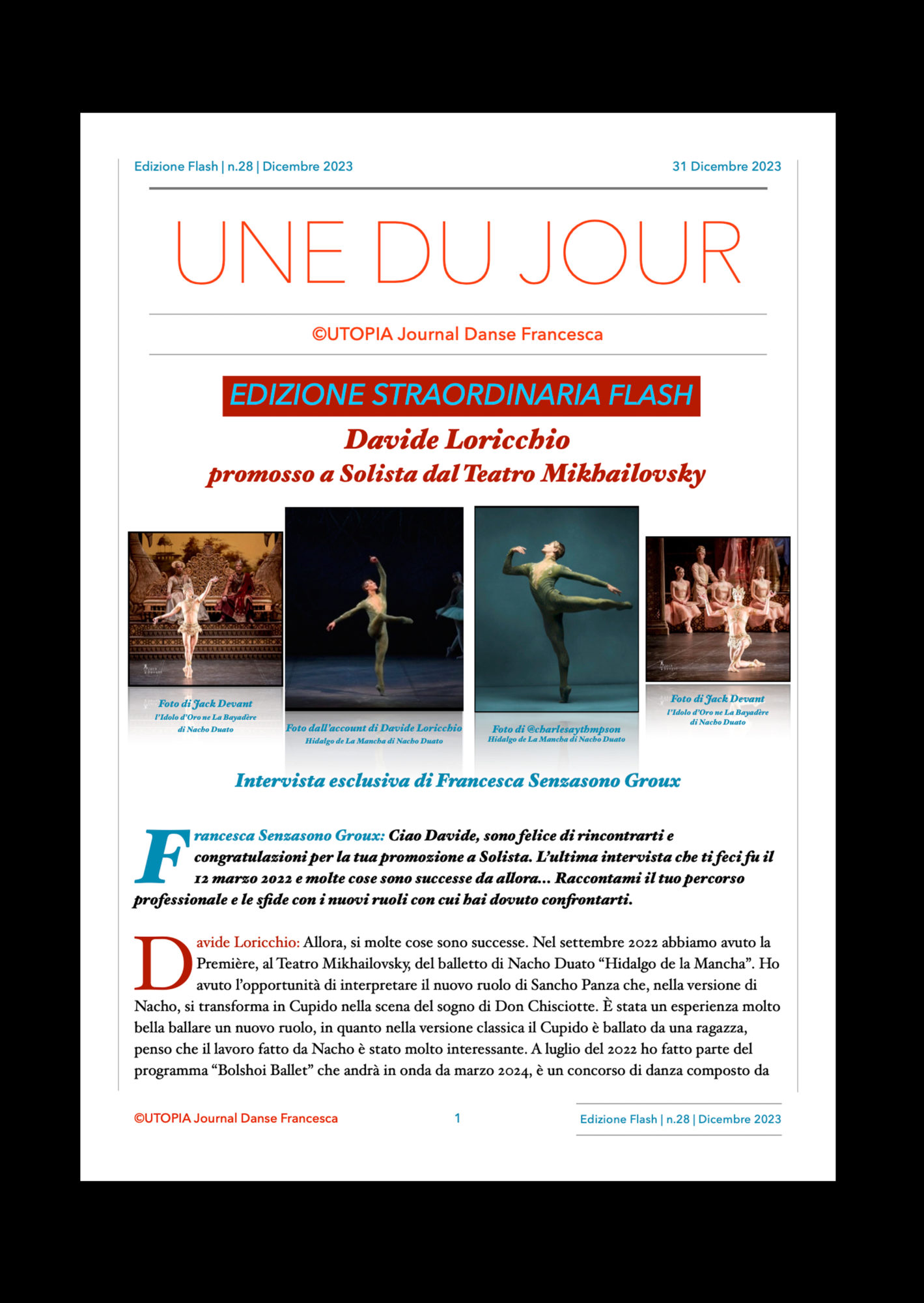 ©UTOPIA Journal Danse Edizione Straordinaria Flash n.28 31 Dicembre 2023 pagina 1