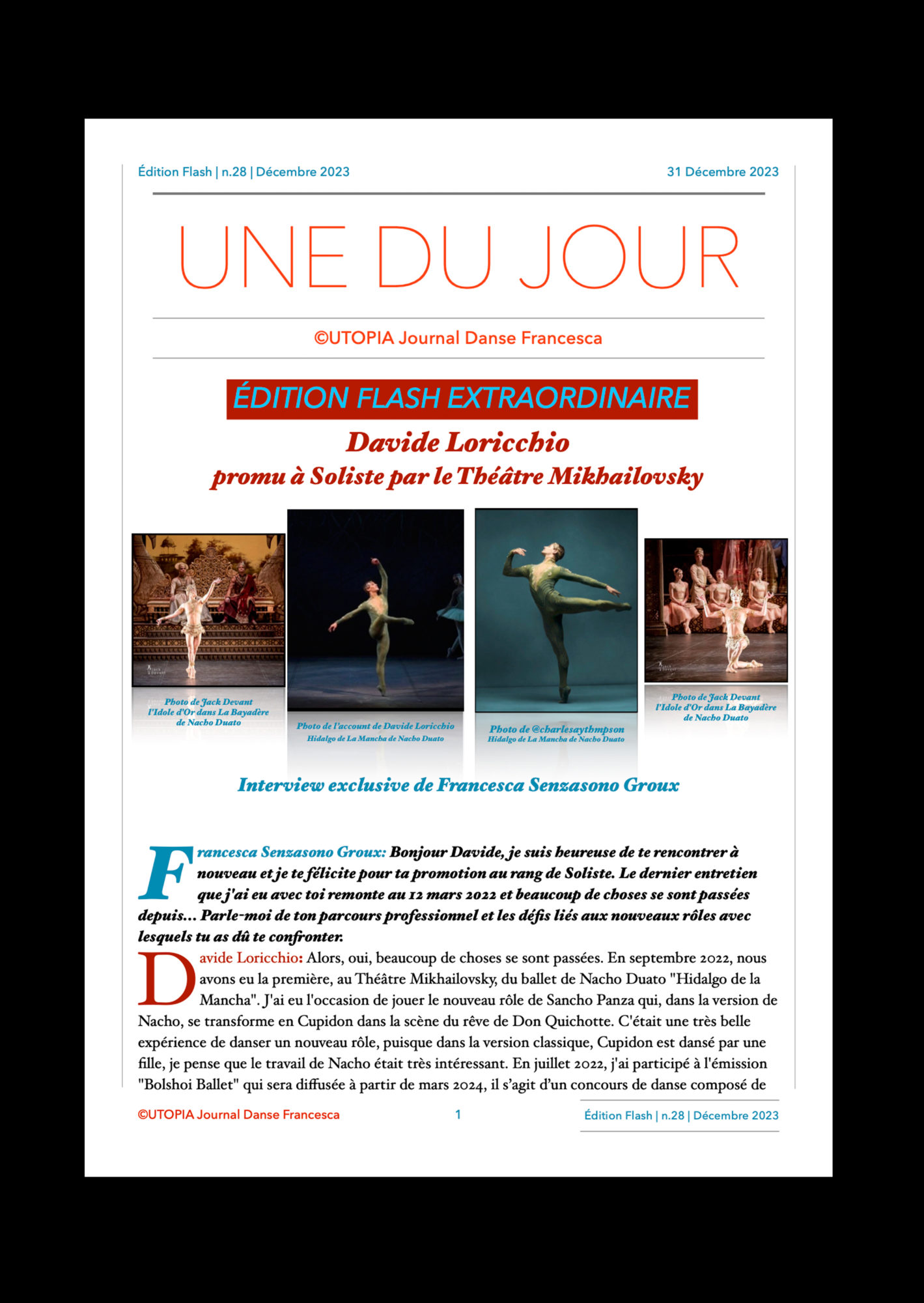 ©UTOPIA Journal Danse Francesca Edition Flash Extraordinaire n.28 31 Décembre 2023 page 1