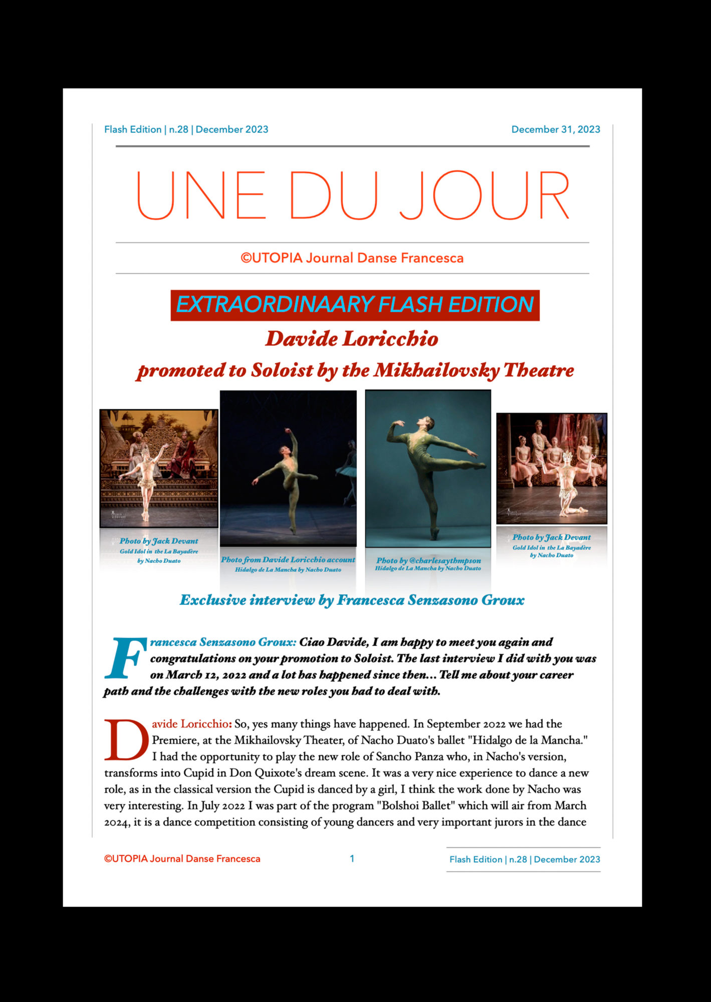 ©UTOPIA Journal Danse Francesca Extraordinary Flash Edition n.28 December 31, 2023 page 1