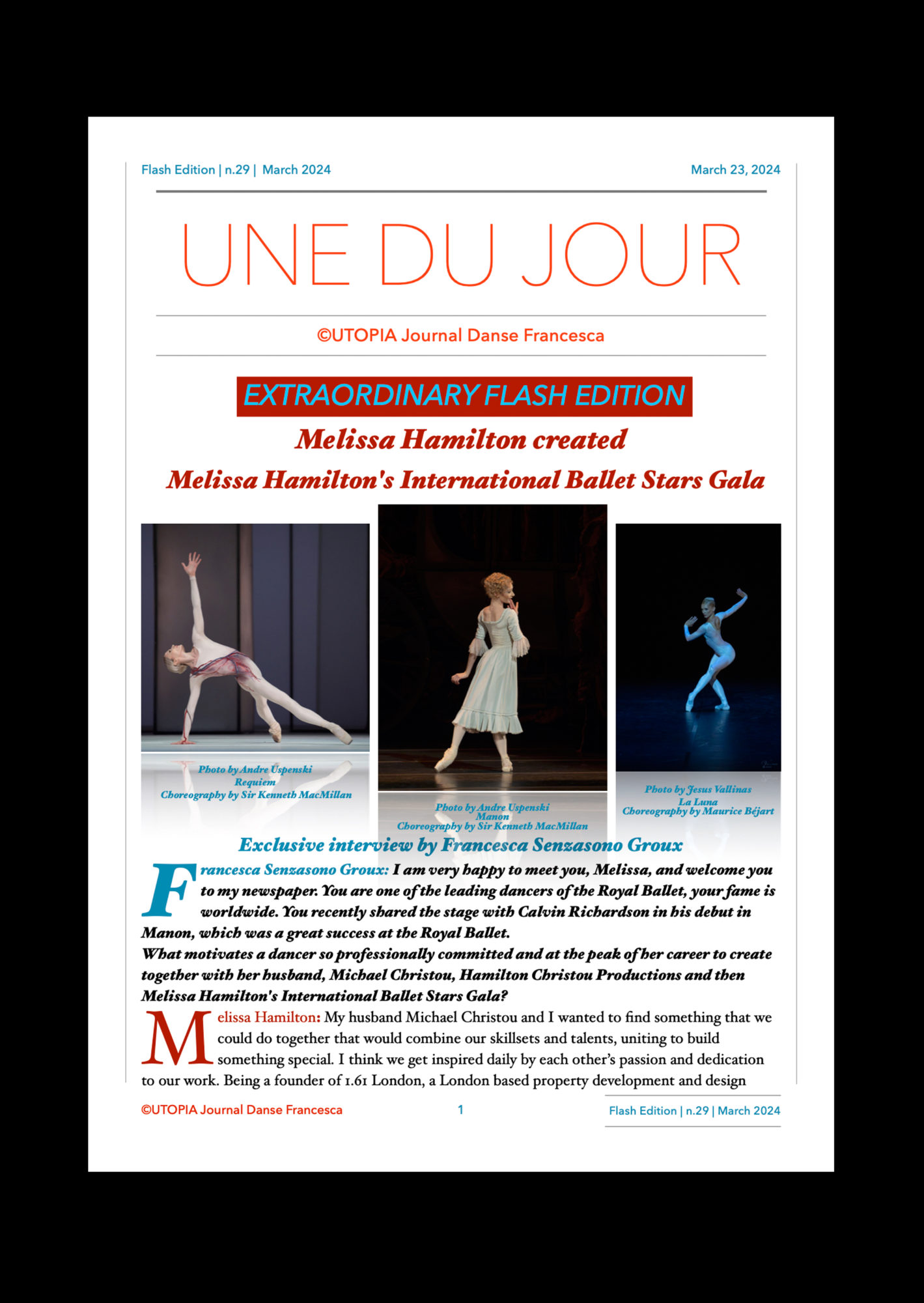 ©UTOPIA Journal Danse Francesca Extraordinary Flash Edition n.29 March 23, 2024 page 1