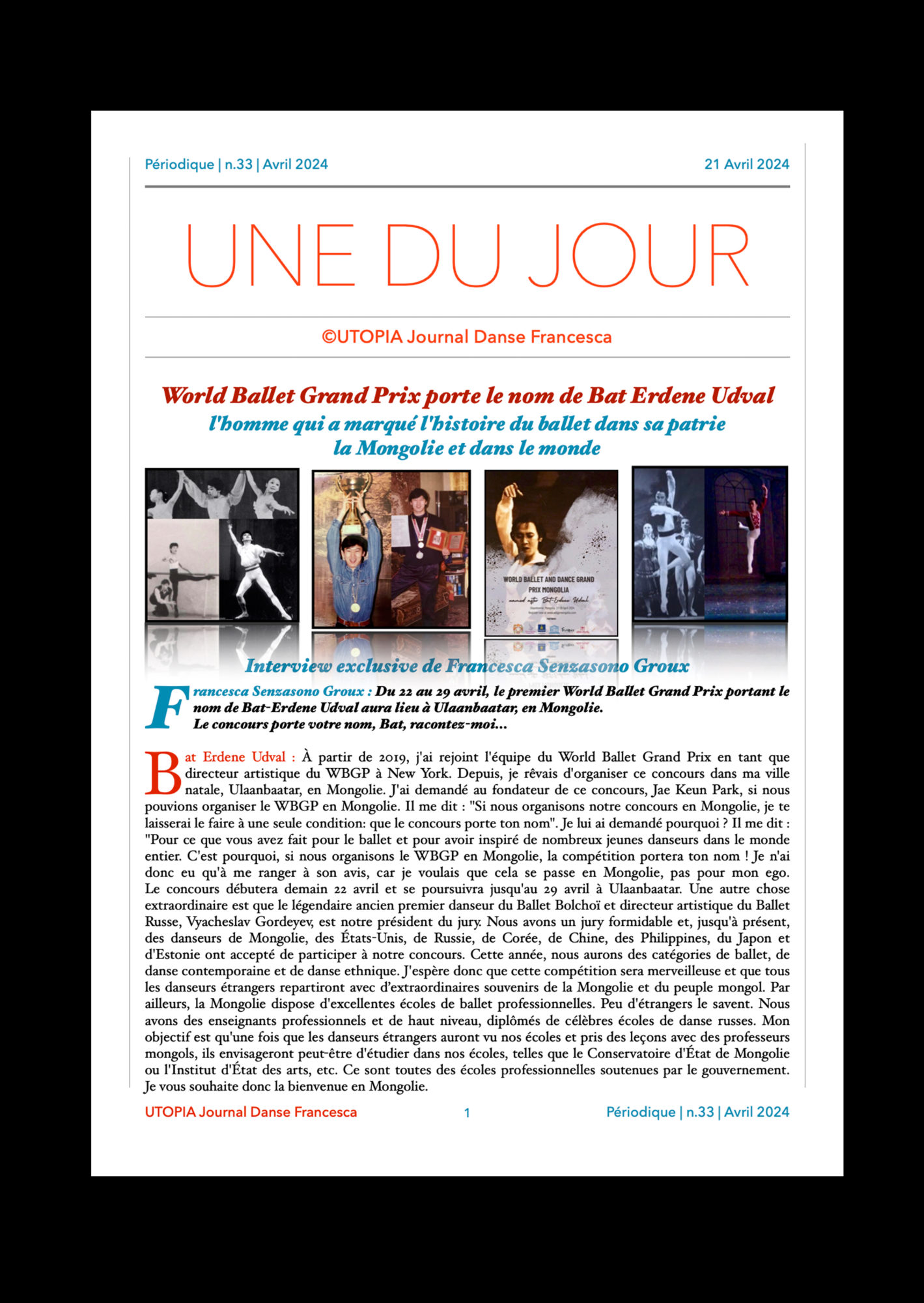 ©UTOPIA Journal Danse Francesca Periodique n.33 21 Avril 2024 page 1