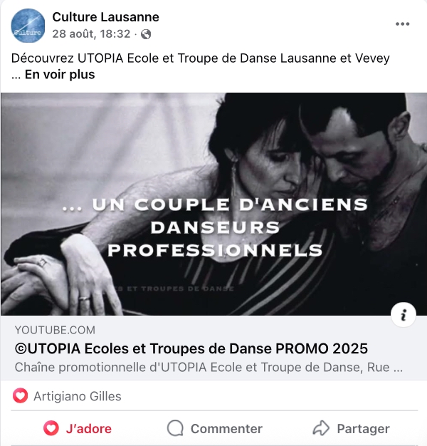 "33 ans de Vie en moins de 30 minutes'' Film PROMO des ©UTOPIA Ecoles et Troupes de Danse de Lausanne et Vevey 2025 sur la page Facebook de "Culture Lausanne" le 28.08.2025