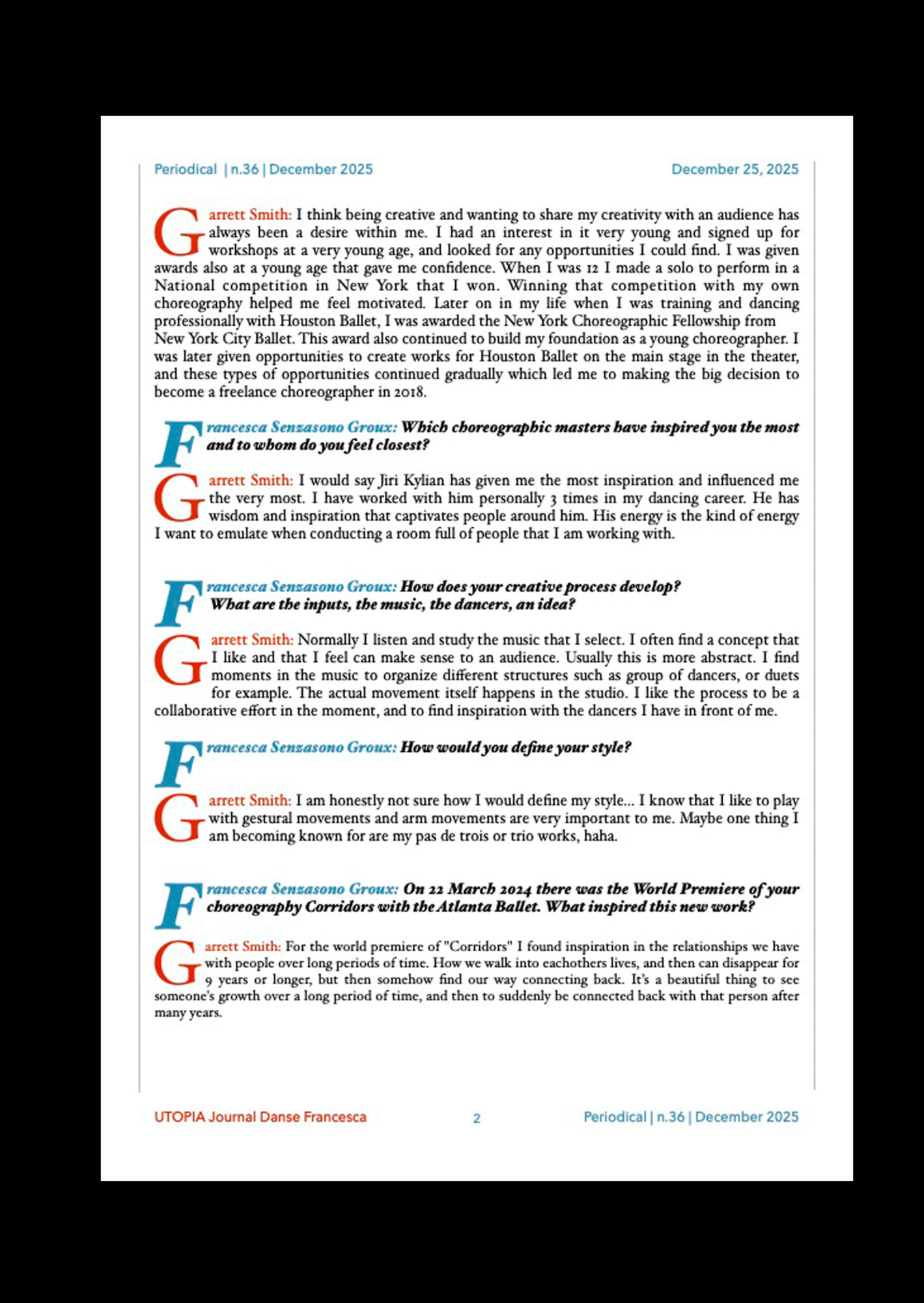 ©UTOPIA Journal Danse Francesca Periodical n. 36 , December 25, 2025, english version, page 2