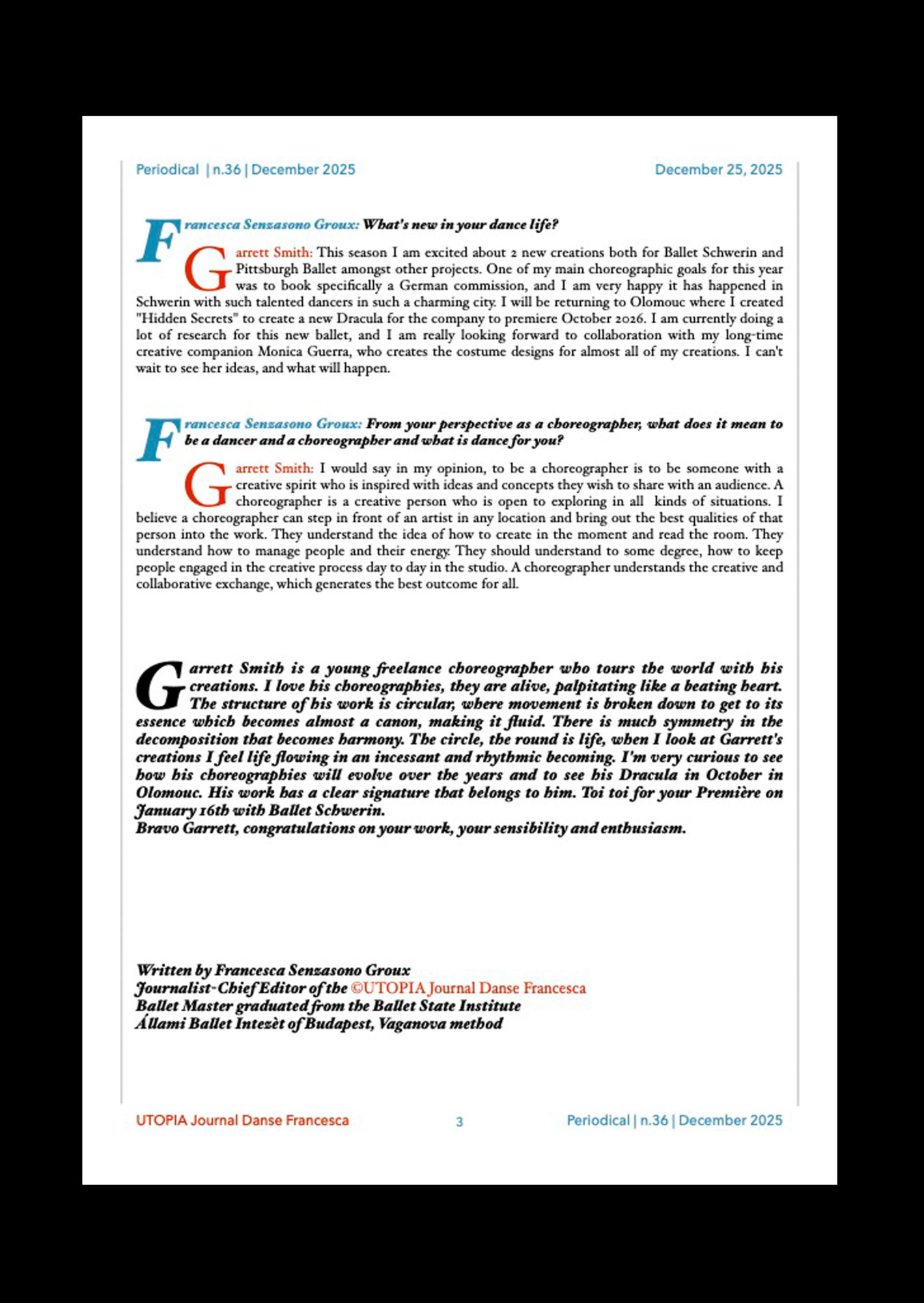 ©UTOPIA Journal Danse Francesca Periodical n. 36 , December 25, 2025, english version, page 3