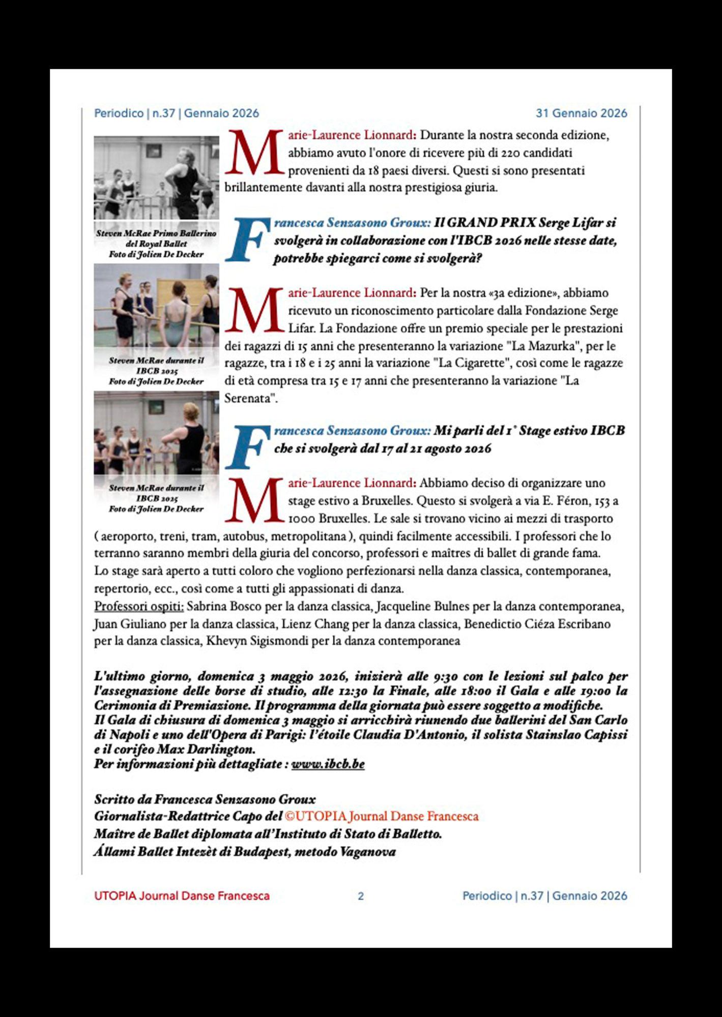©UTOPIA Journal Danse Periodico n°37, 31 Gennaio 2026 pagina 2
