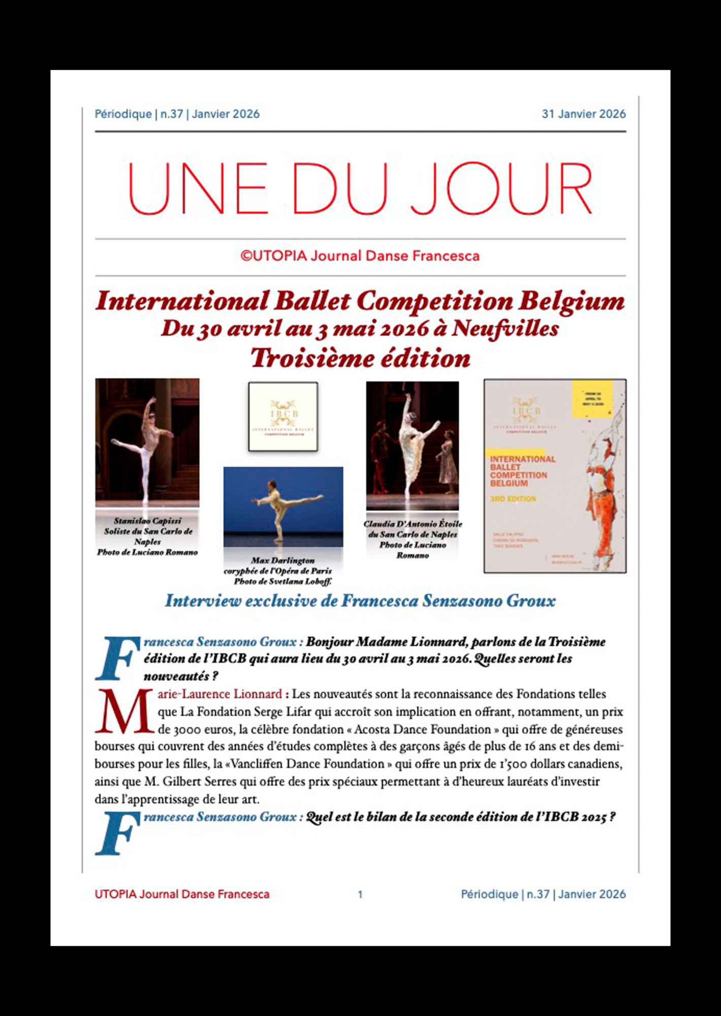 ©UTOPIA Journal Danse Périodique n°37, 31 Janvier 2026 page 1