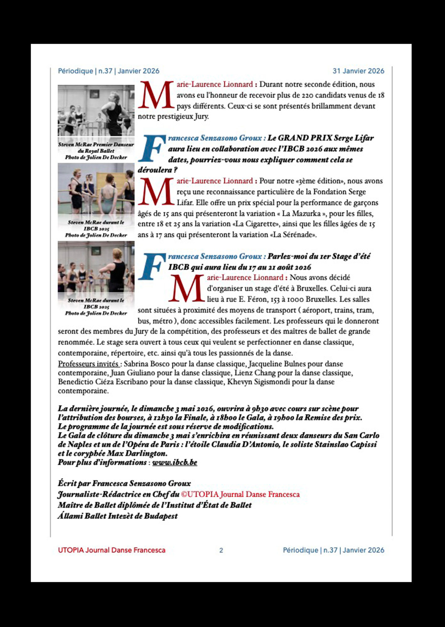 ©UTOPIA Journal Danse Périodique n°37, 31 Janvier 2026 page 2