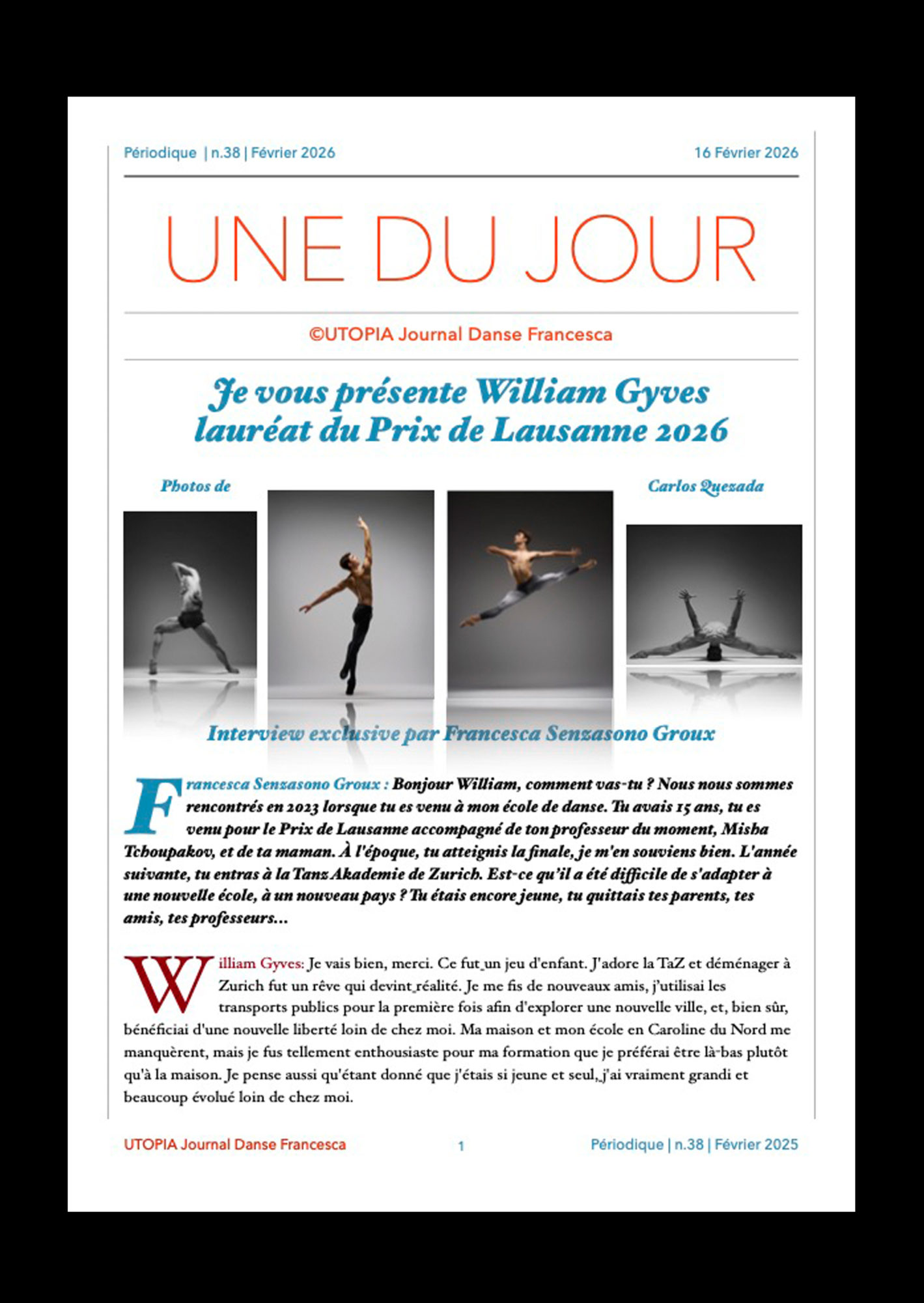 ©UTOPIA Journal Danse Francesca Périodique n. 38 16 Février 2026 page 1