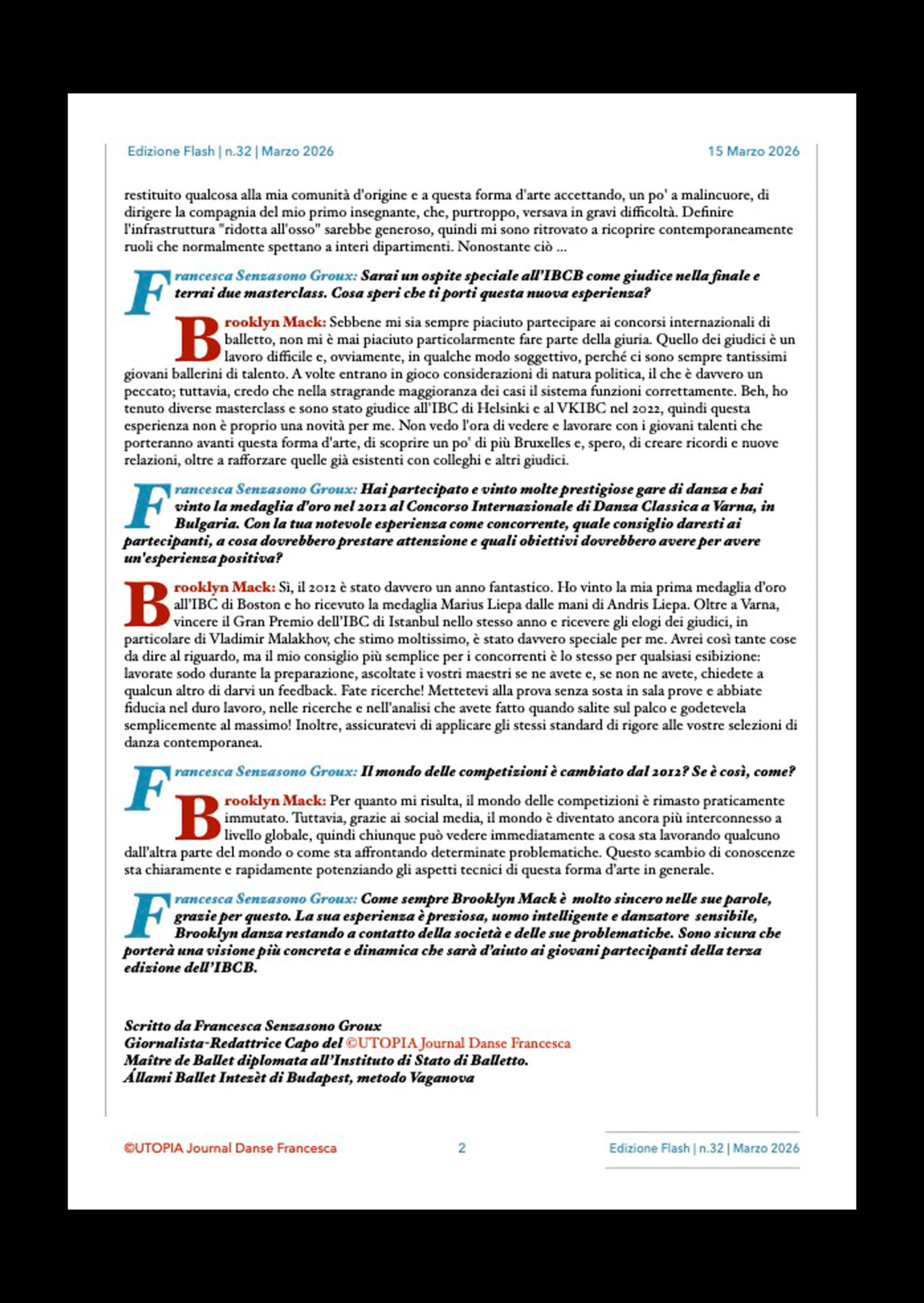 ©UTOPIA Journal Danse Francesca Edizione Straordinaria Flash n.32 15 Marzo 2026 pagina 2