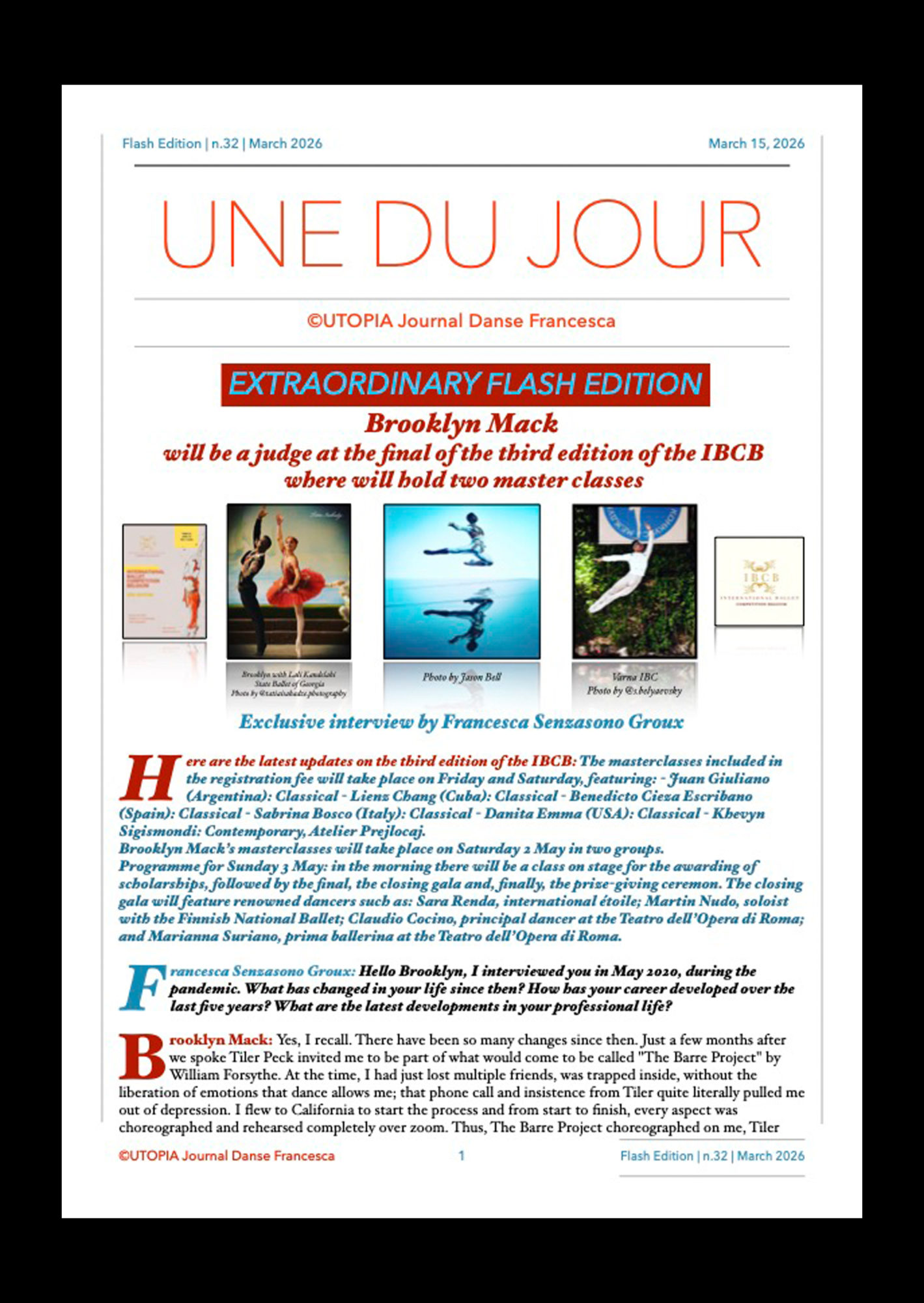 ©UTOPIA Journal Danse Francesca Extraordinary Flash Flash Edition n.32 March 15, 2026 page 1
