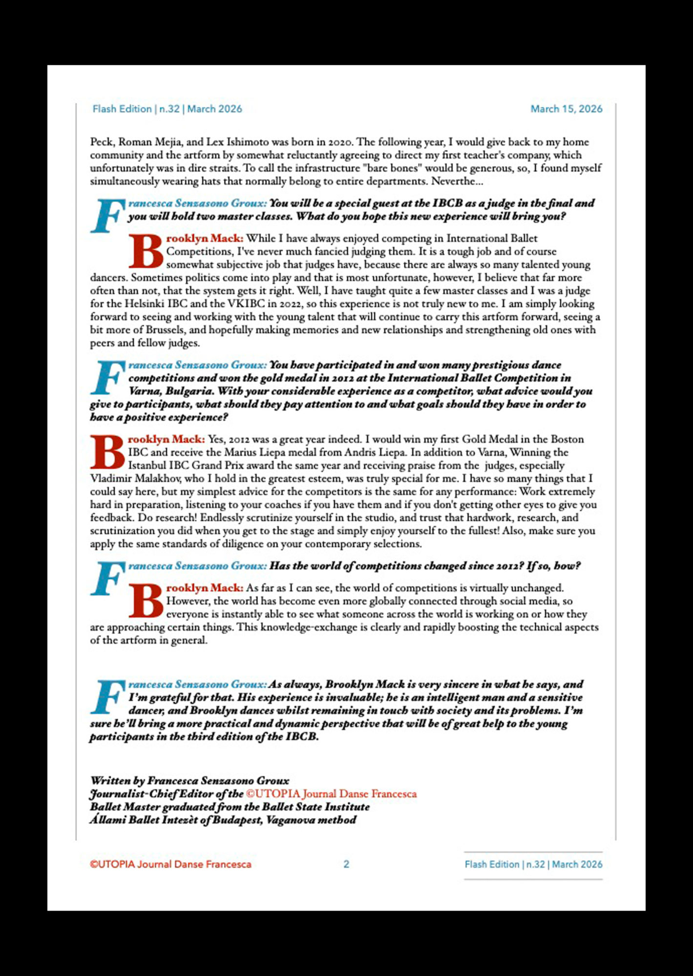 ©UTOPIA Journal Danse Francesca Extraordinary Flash Flash Edition n.32 March 15, 2026 page 2