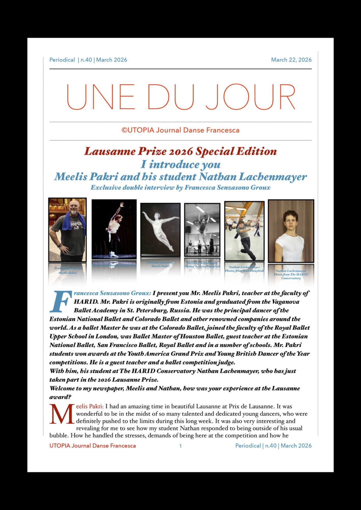 ©UTOPIA Journal Danse Francesca Periodical n.40 Mach 22, 2026 page 1
