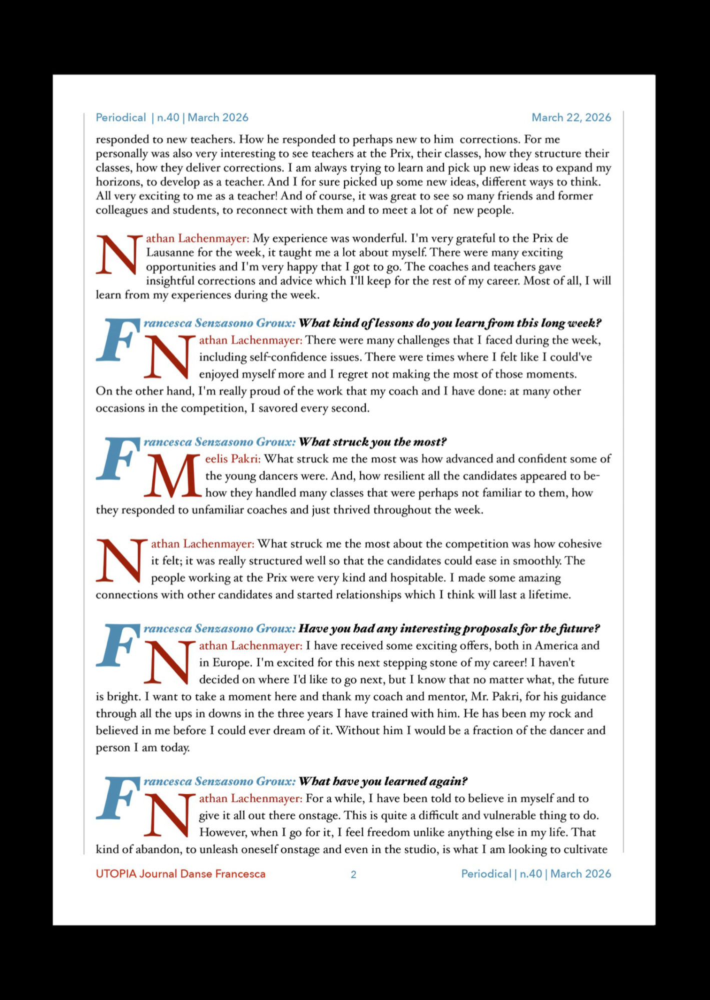©UTOPIA Journal Danse Francesca Periodical n.40 Mach 22, 2026 page 2