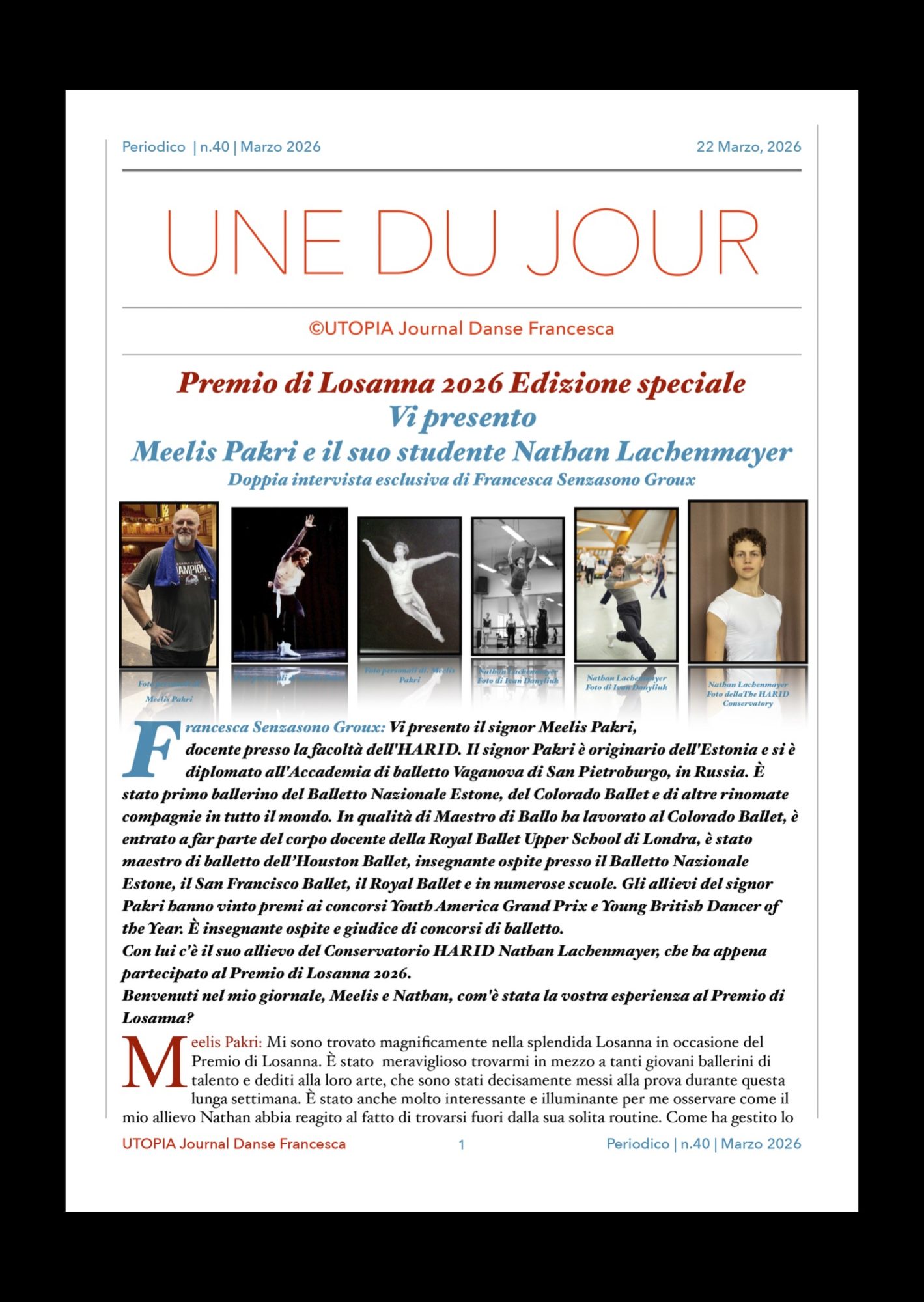 ©UTOPIA Journal Danse Francesca Periodico n.40 22 Marzo 2026 pagina 1