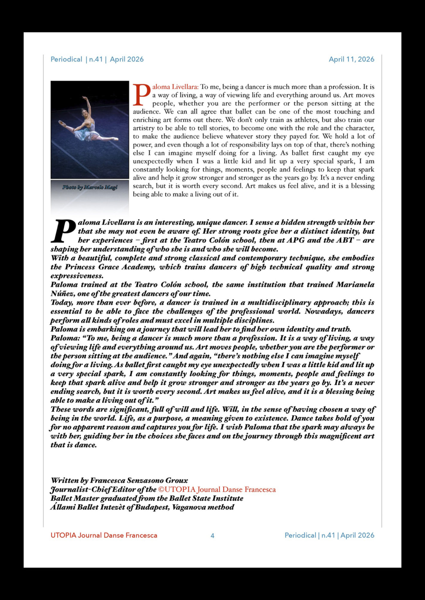 ©UTOPIA Journal Danse Francesca Periodical n. 41 April 11, 2026 page 4