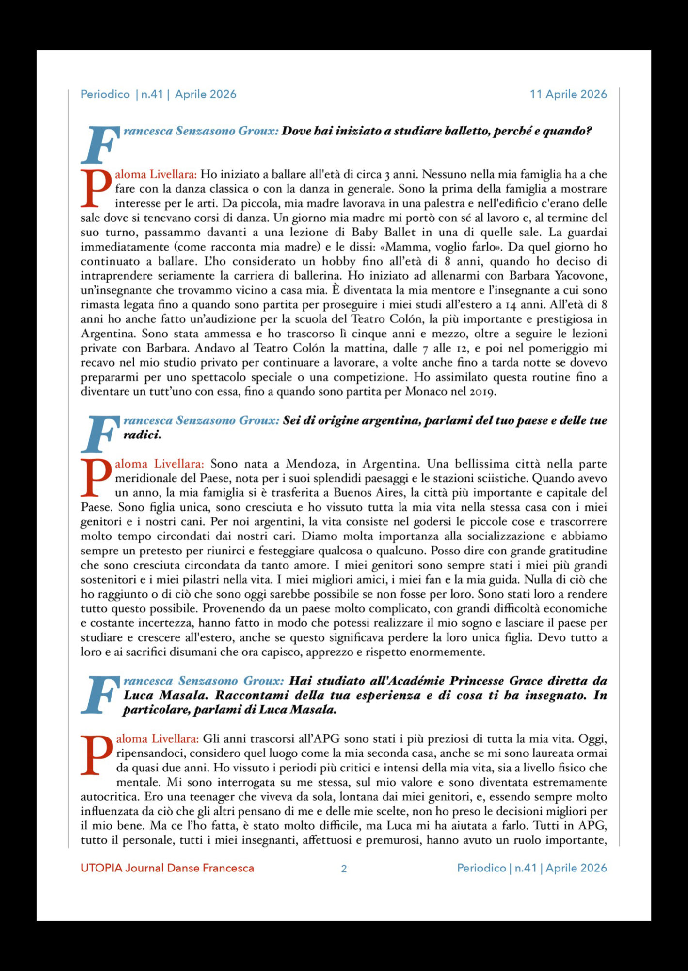 ©UTOPIA Journal Danse Francesca Periodico n. 41 11 Aprile 2026 pagina 2
