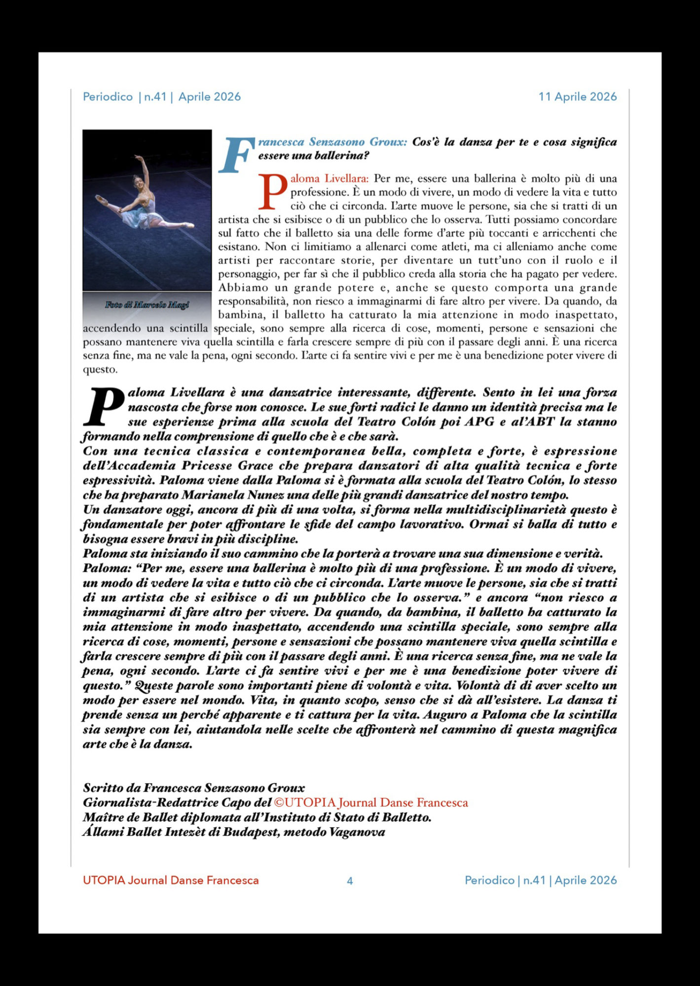 ©UTOPIA Journal Danse Francesca Periodico n. 41 11 Aprile 2026 pagina 4