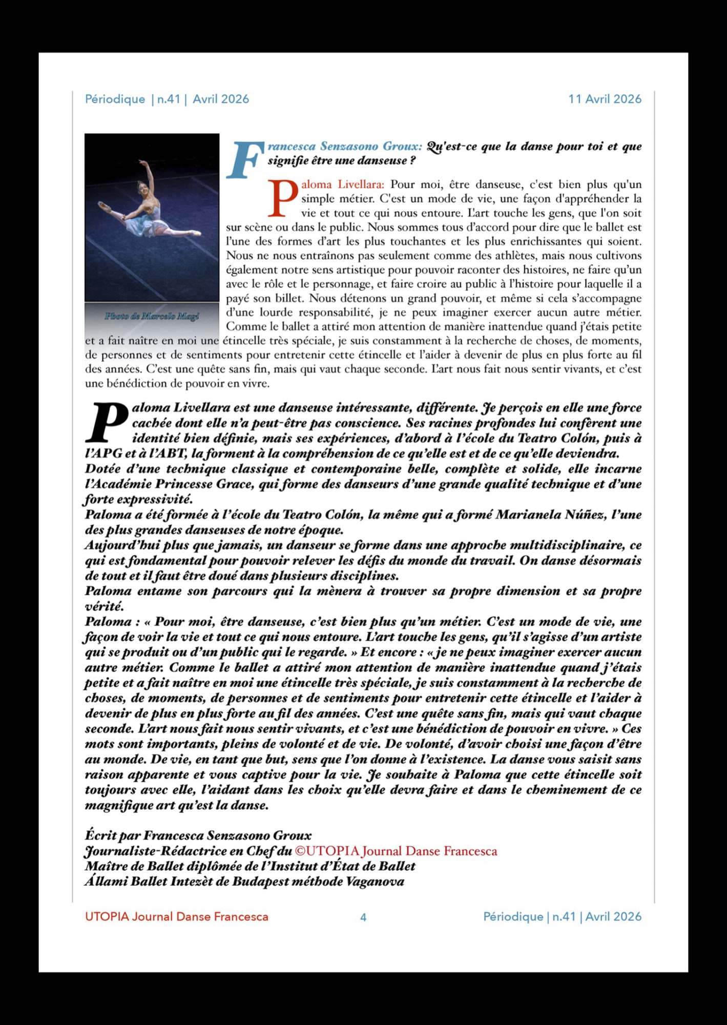 ©UTOPIA Journal Danse Francesca Periodique n. 41 11 Avril 2026 page 4