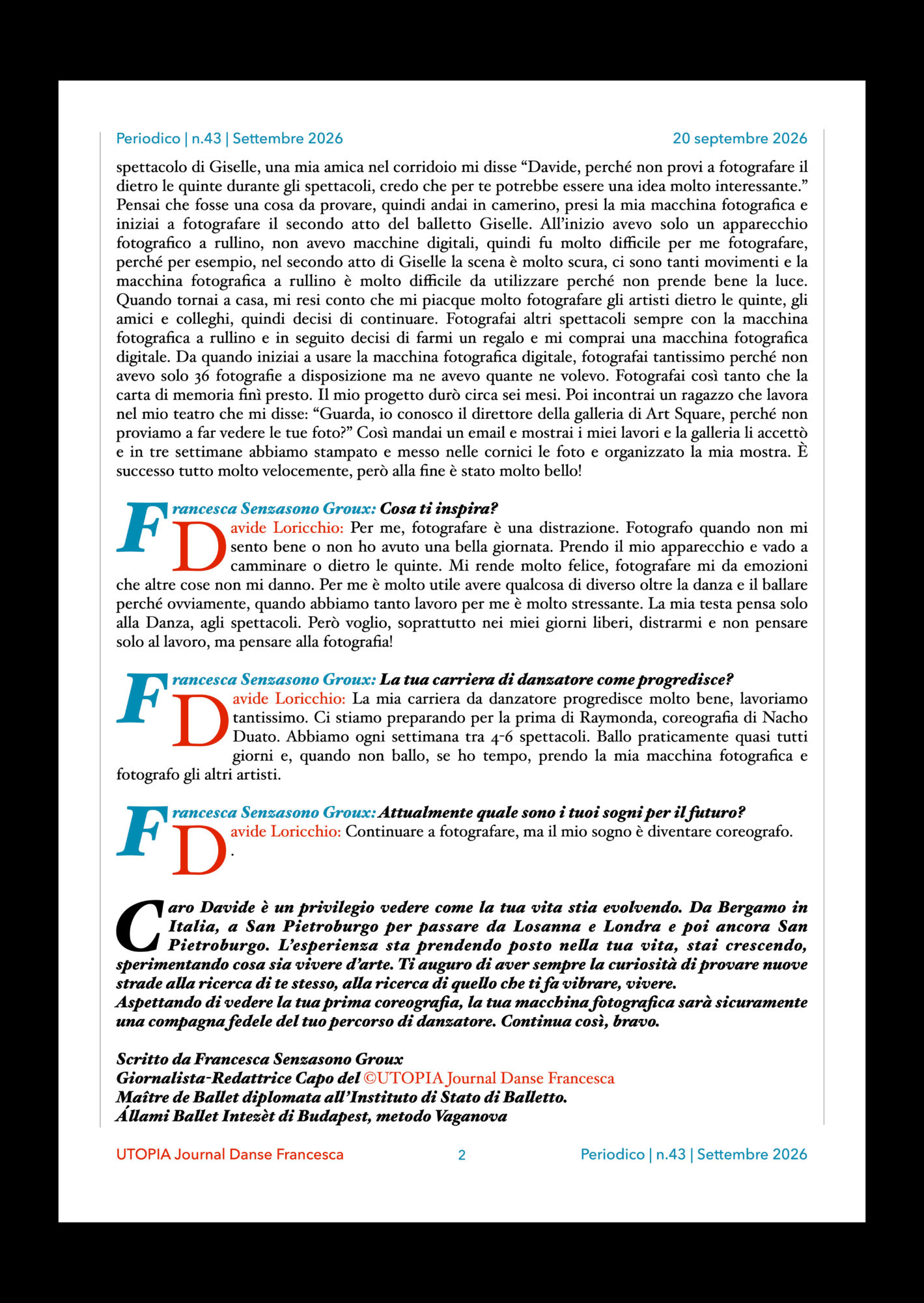 ©UTOPIA Journal Danse Periodico n 43 20 Settembre 2026 pagina 2