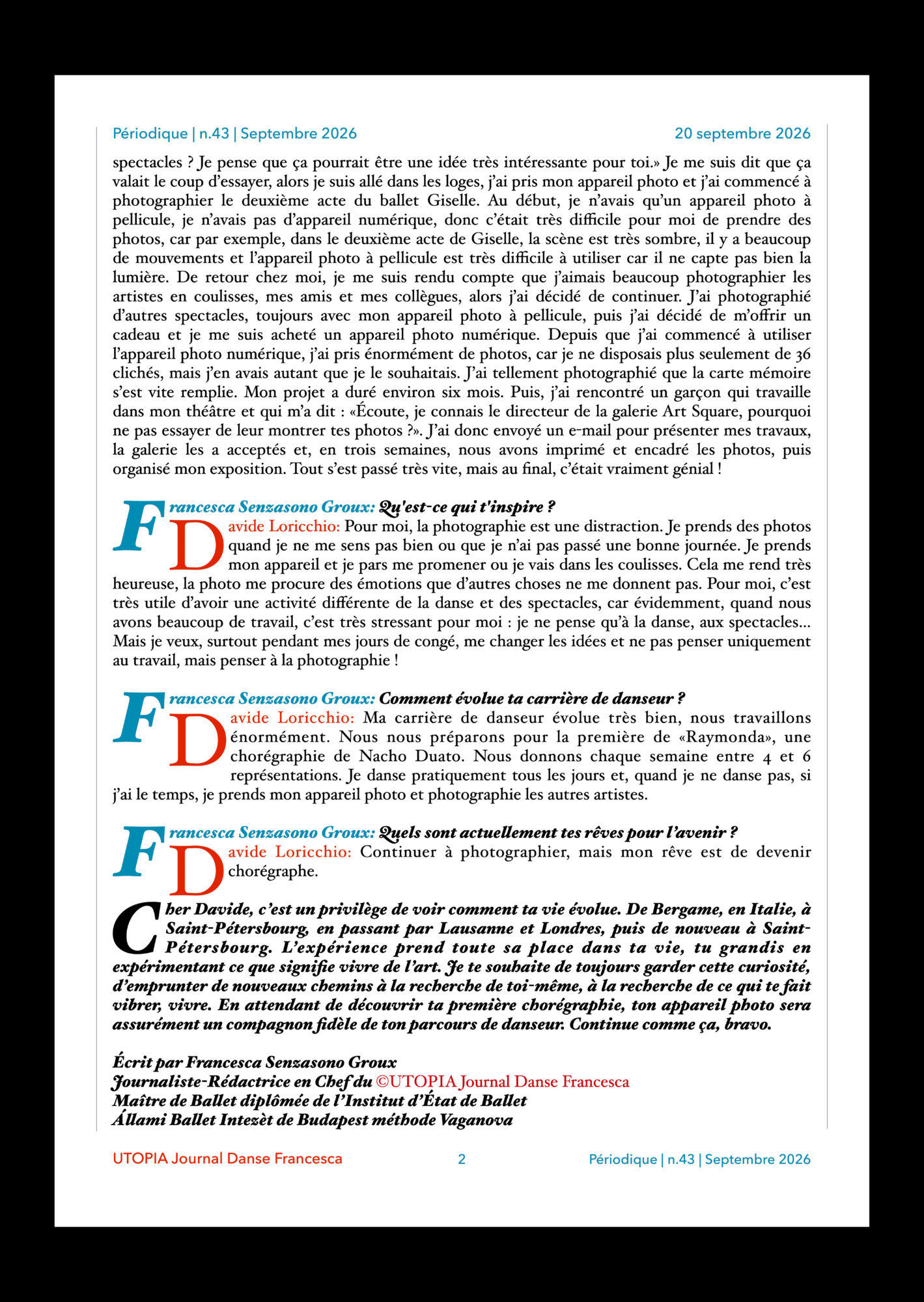©UTOPIA Journal Danse Périodique n° 43, 20 Septembre 2026 page 2